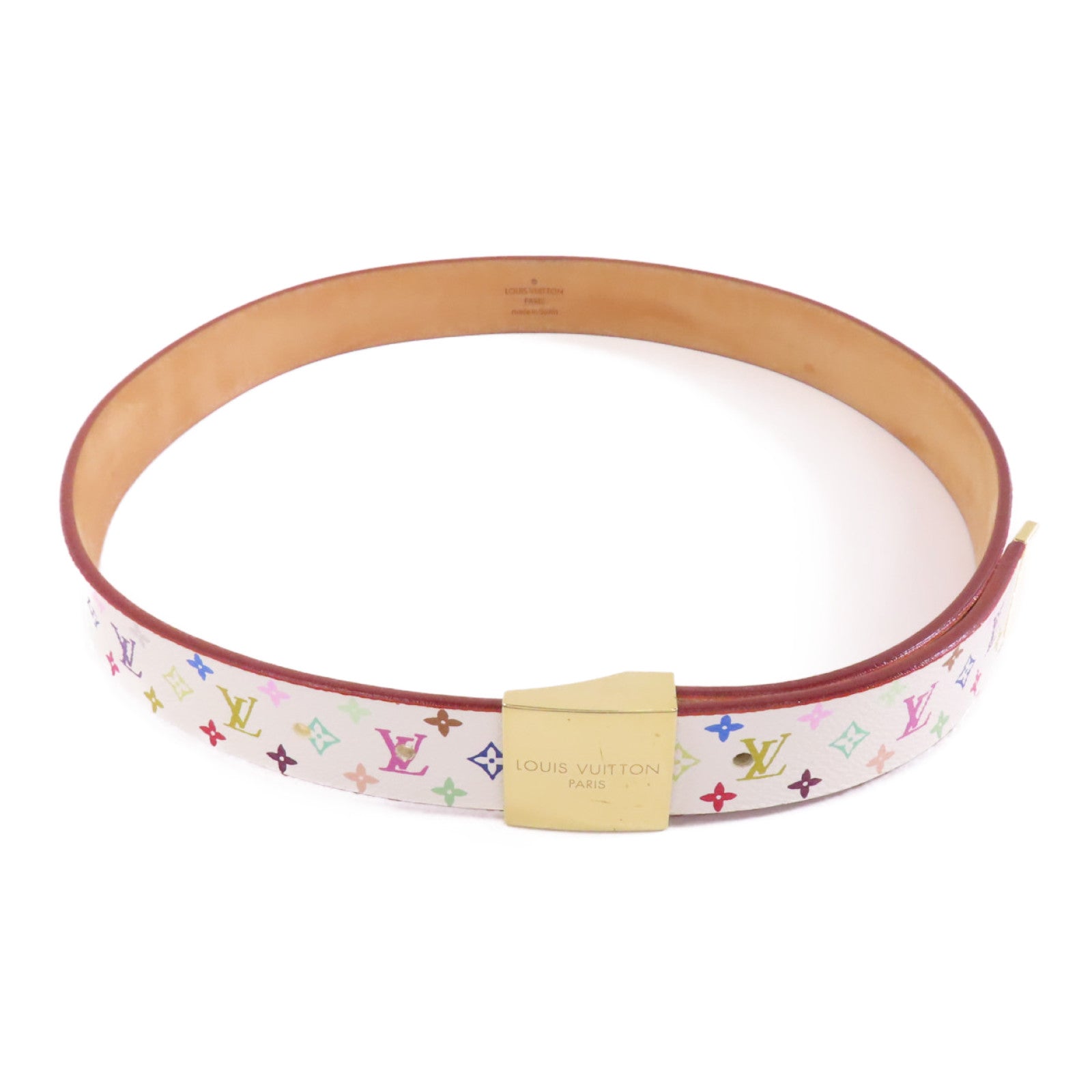 LOUIS VUITTON Monogram Multicolore Ceinture Carre Belt 80cm金扣皮帶白色/彩色
