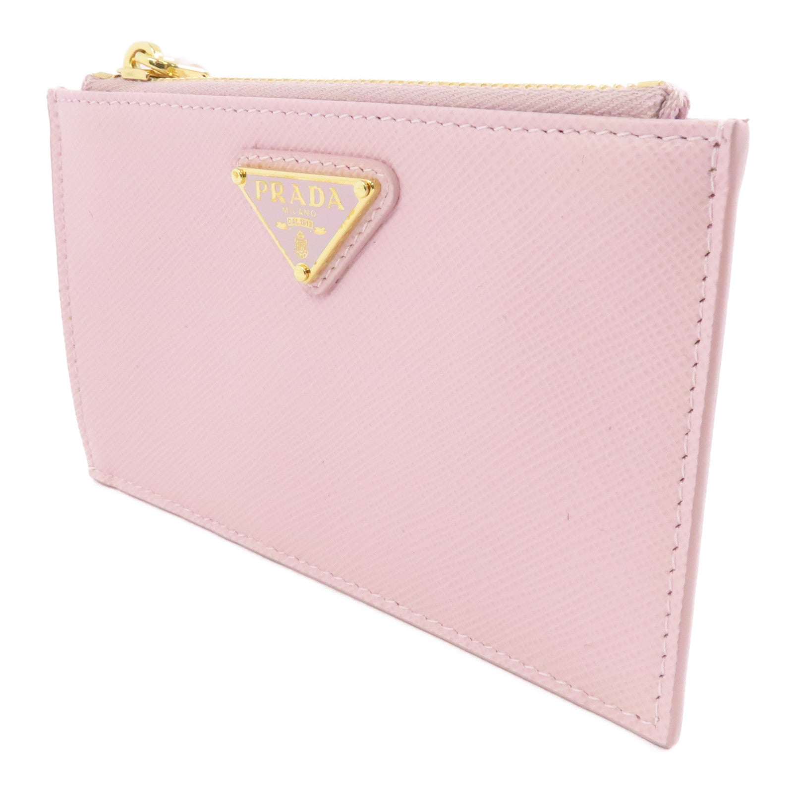 PRADA Saffiano皮革Card Case金扣卡片套粉紅色