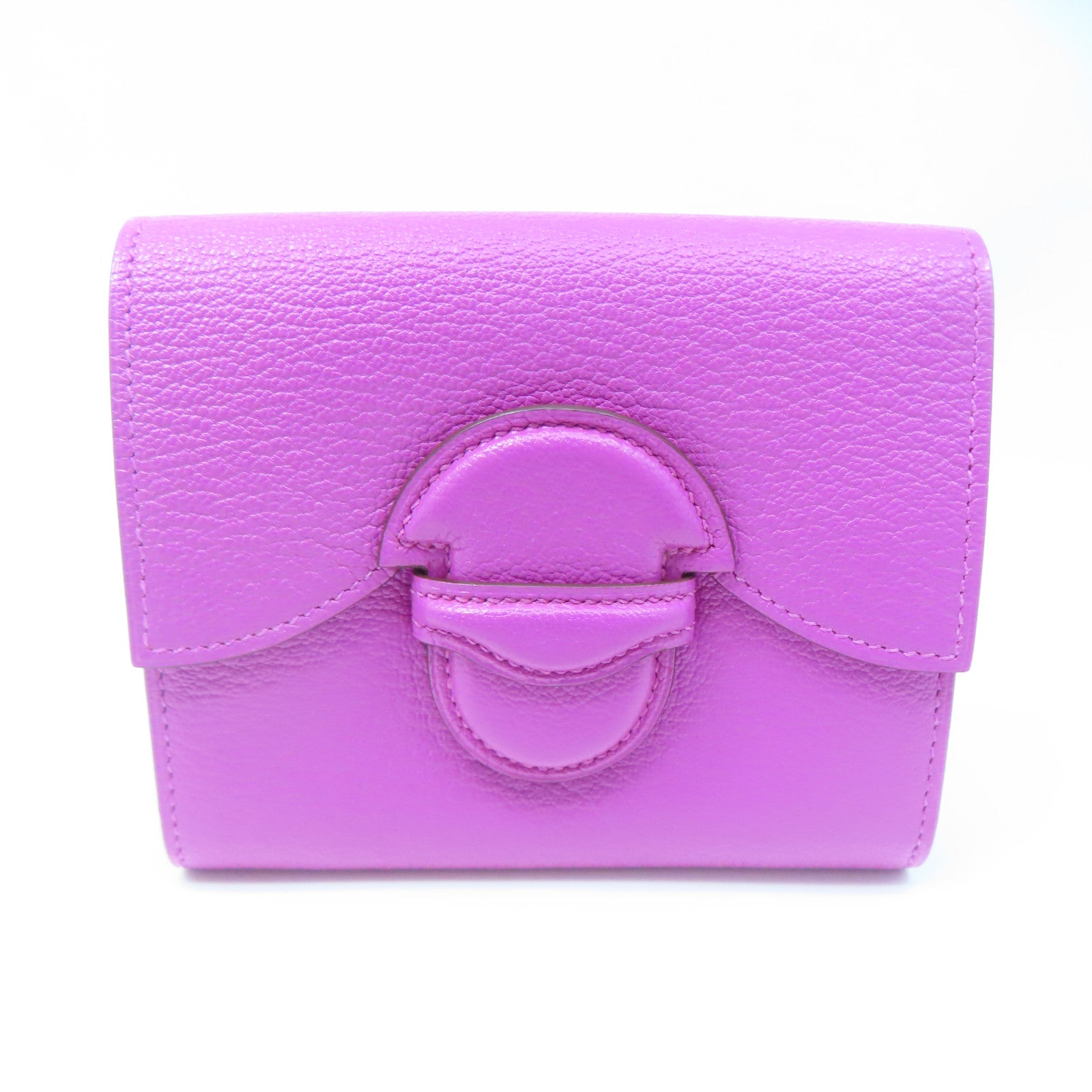 HERMES Chevre Leather Nevelle Petite Marco Silver Buckle Wallet Rose