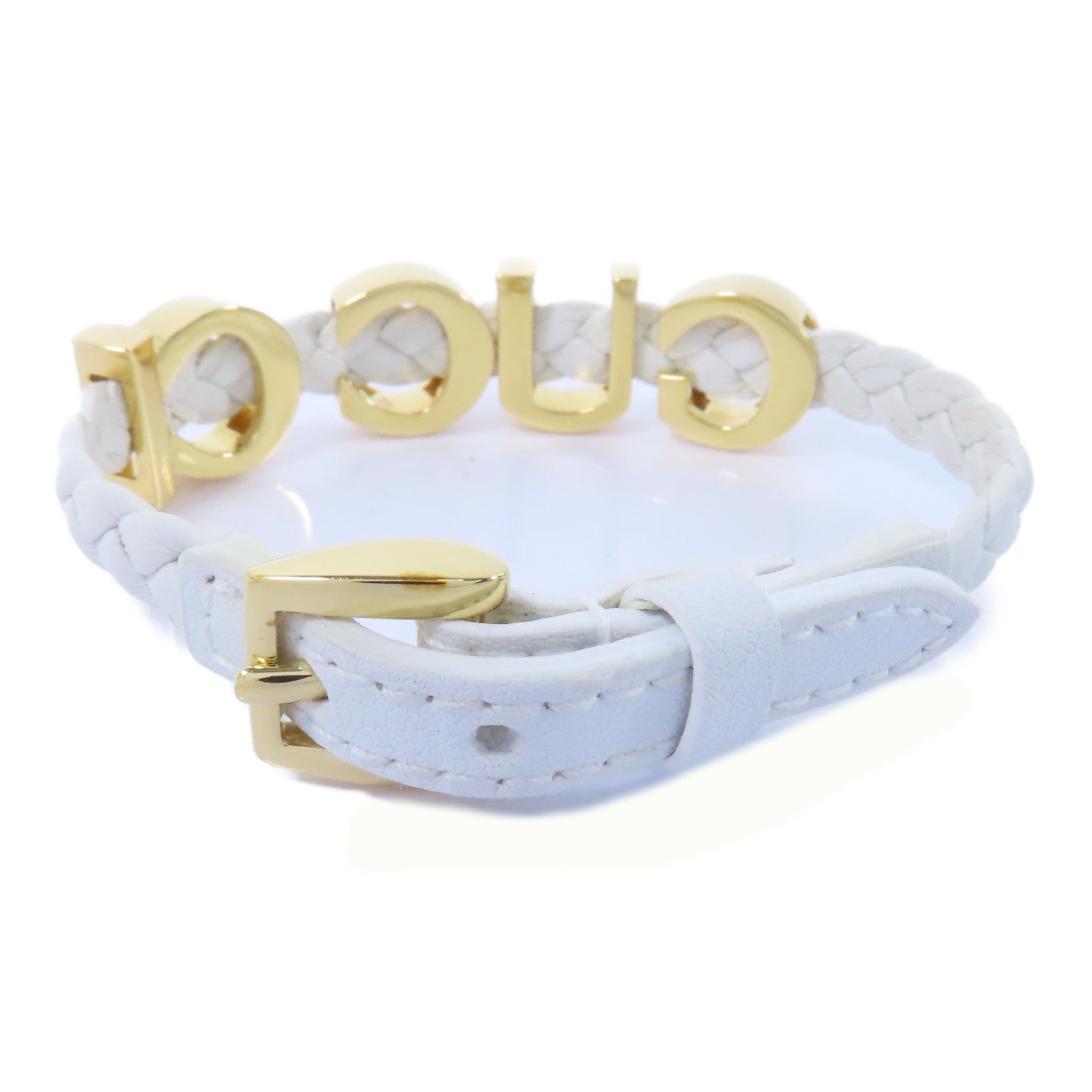 GUCCI 牛皮皮革Bangle金扣手鐲白色