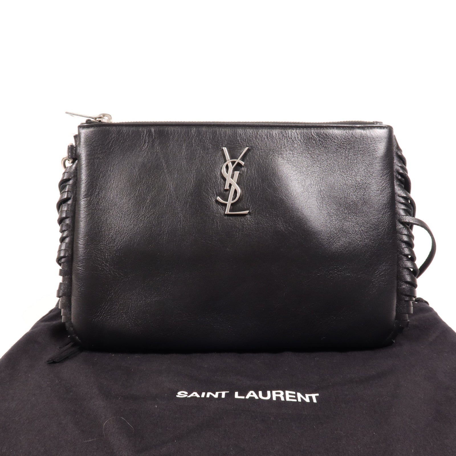 SAINT LAURENT 羊皮皮革Hand Bag銀扣手拿包