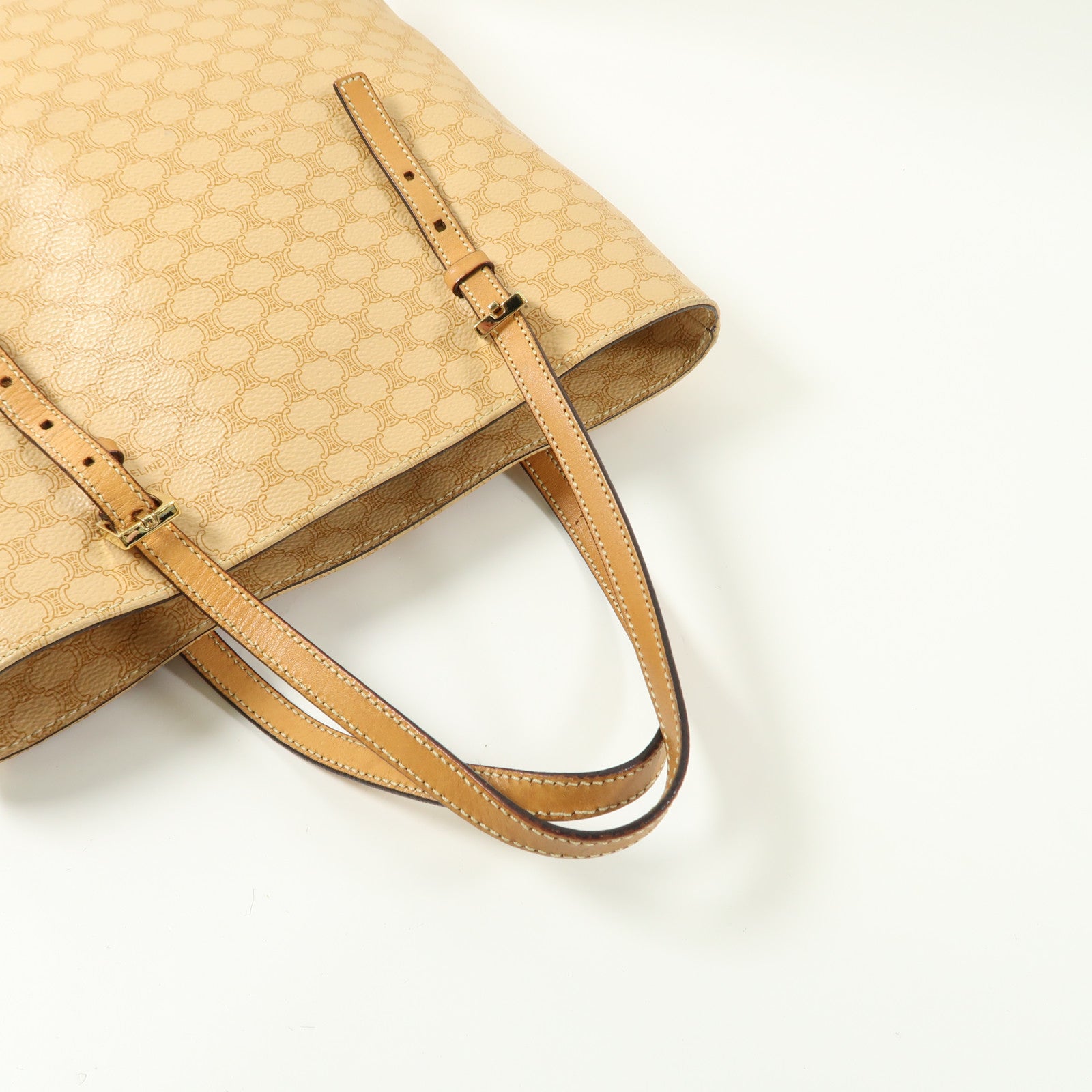 CELINE 塗層帆布/牛皮皮革Hand Bag金扣手挽袋淺褐色