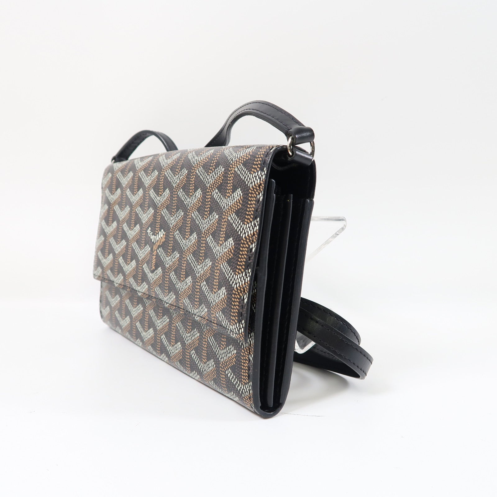 GOYARD 塗層帆布Varenne Continental銀扣肩背袋黑色/啡色