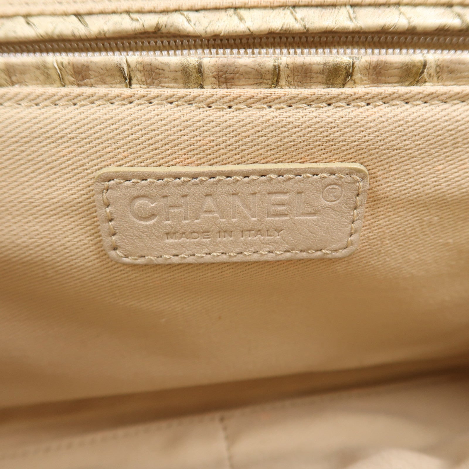 CHANEL 蛇皮皮革/帆布Shoulder Bag銀扣肩背袋