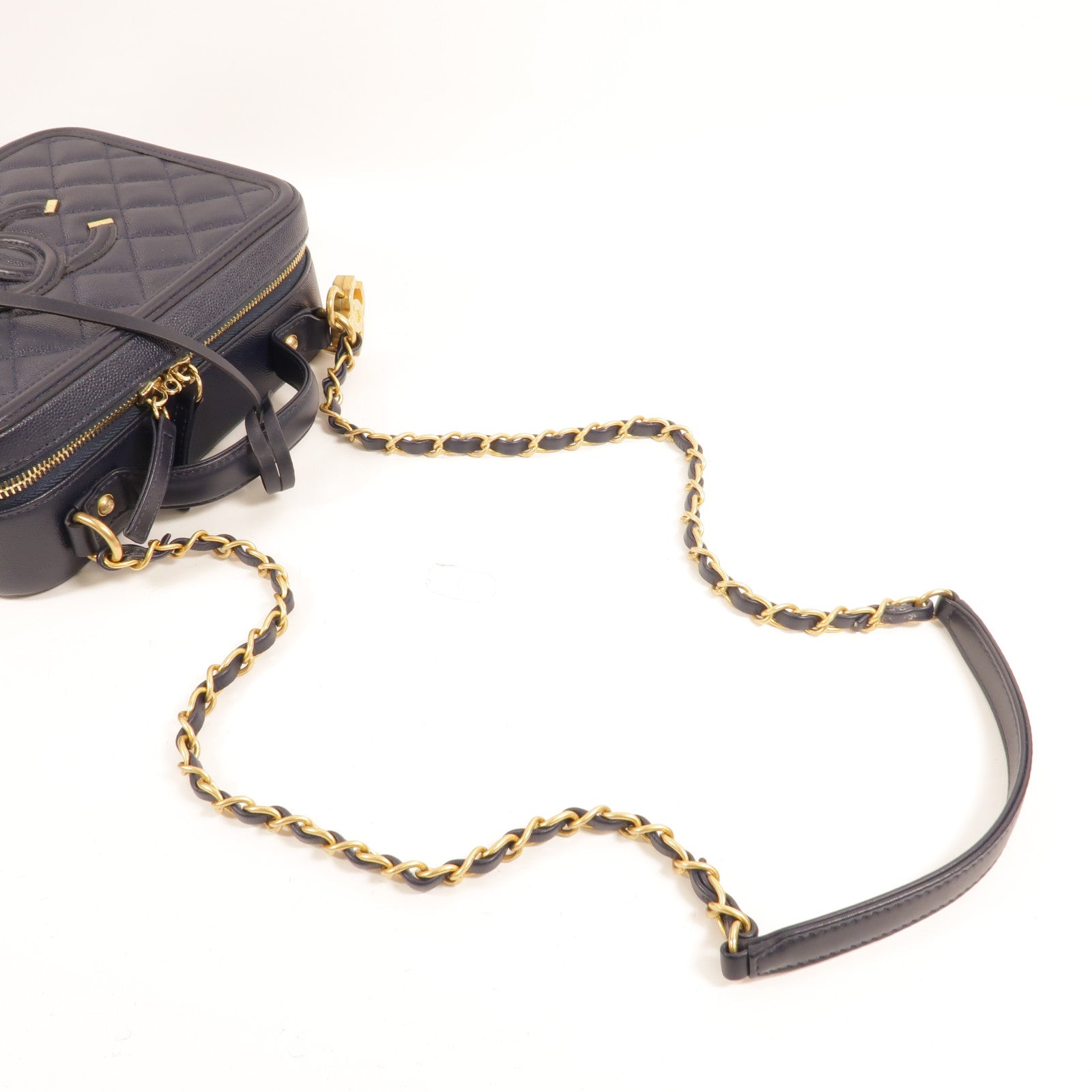 CHANEL 牛皮皮革Filigree Vanity Case手挽肩背兩用袋