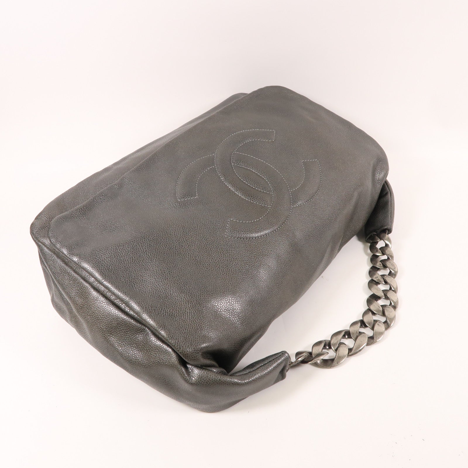 CHANEL 牛皮皮革Hand Bag銀扣手挽袋灰銀色