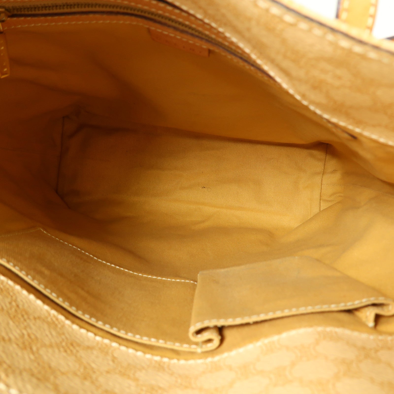 CELINE 塗層帆布/牛皮皮革Hand Bag金扣手挽袋淺褐色