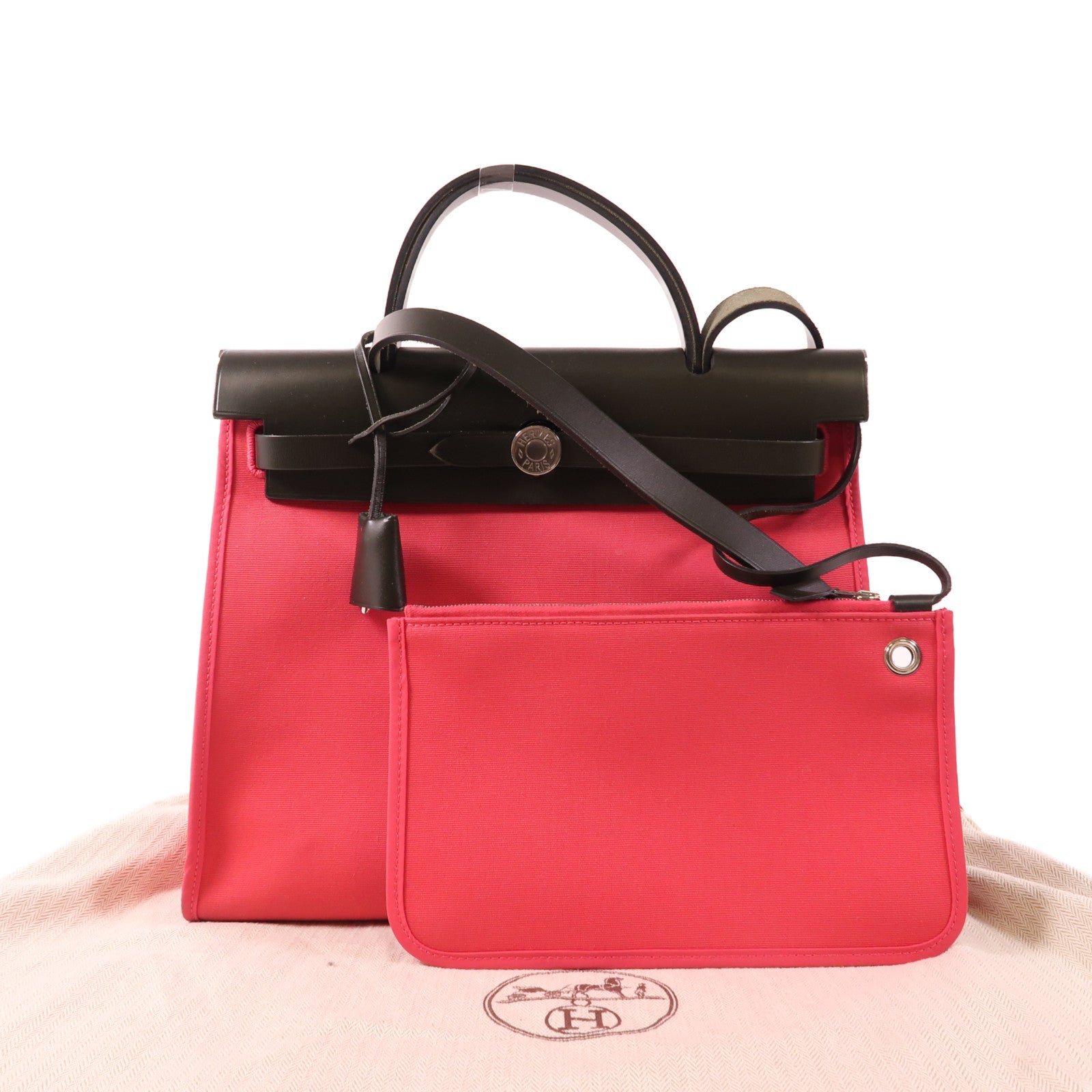 HERMES 帆布Herbag PM銀扣手挽肩背兩用袋