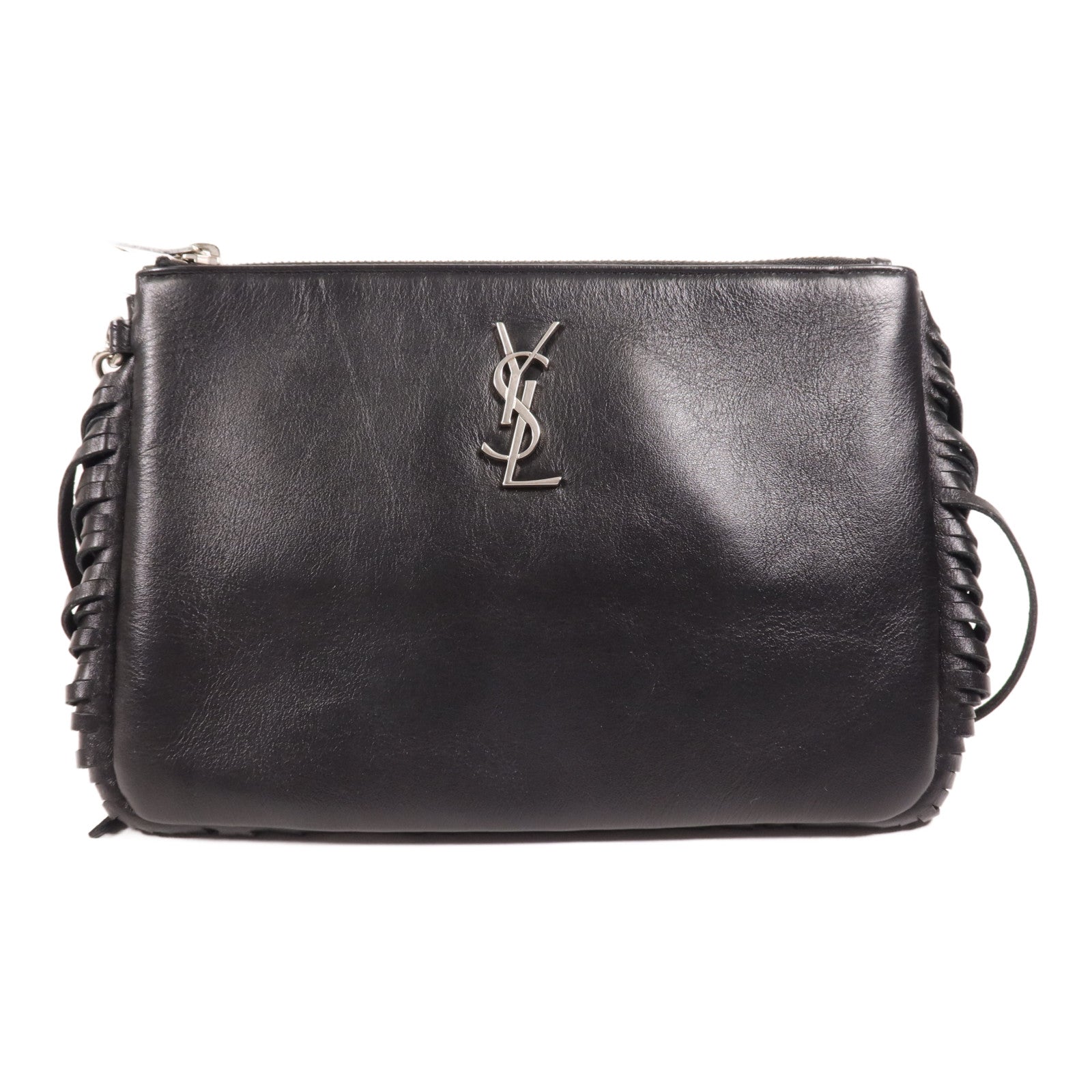 SAINT LAURENT 羊皮皮革Hand Bag銀扣手拿包