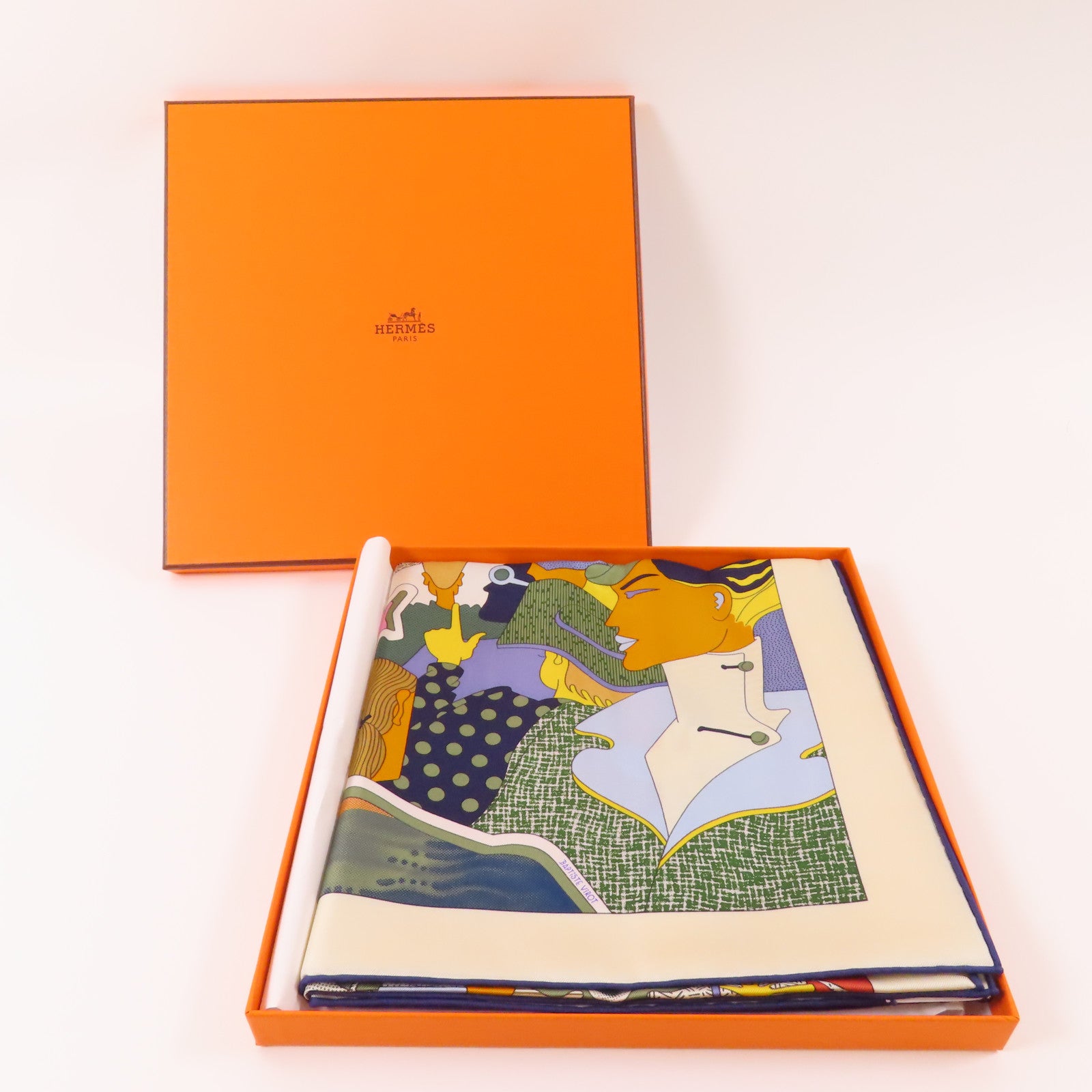 HERMES 絲質Scarf 90x90cm絲巾米色/彩色
