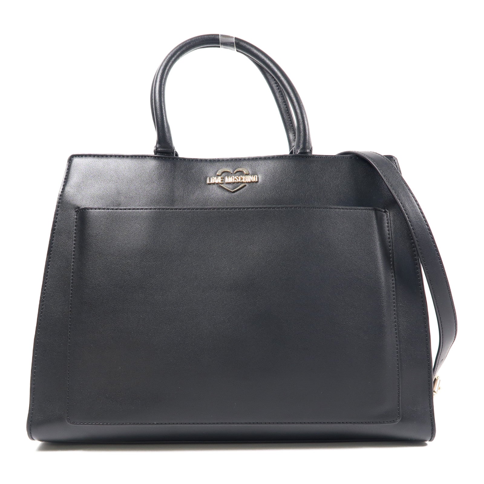 MOSCHINO 塗層帆布2 Way Bag銀扣手挽肩背兩用袋黑色