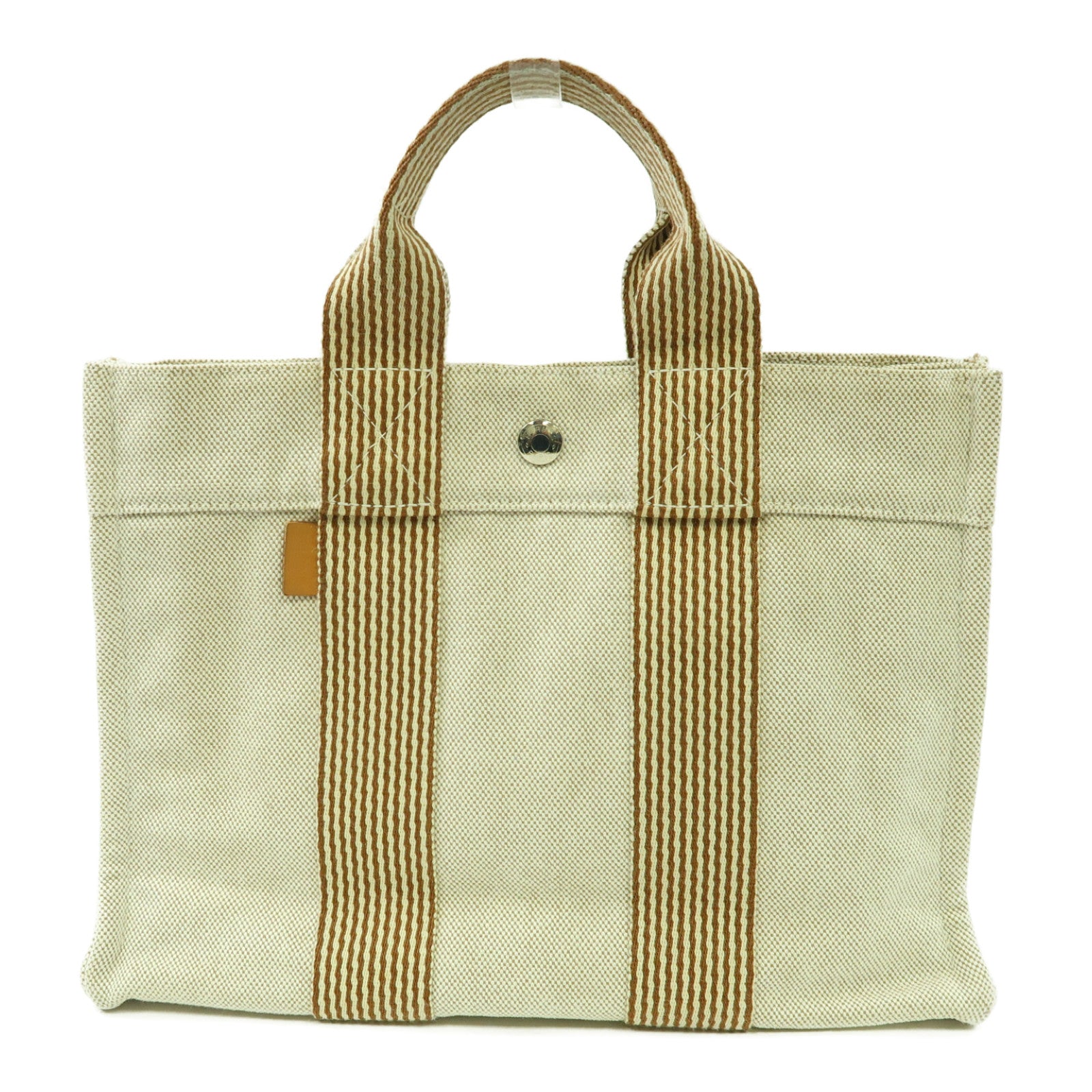 HERMES 帆布Hand Bag銀扣手挽袋米色