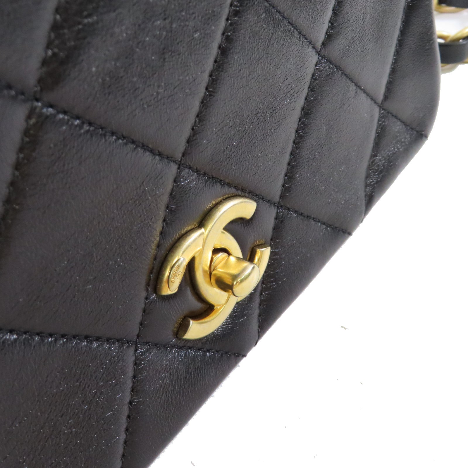 CHANEL 菱格牛皮皮革Chain Shoulder Bag金扣鏈帶肩背袋黑色