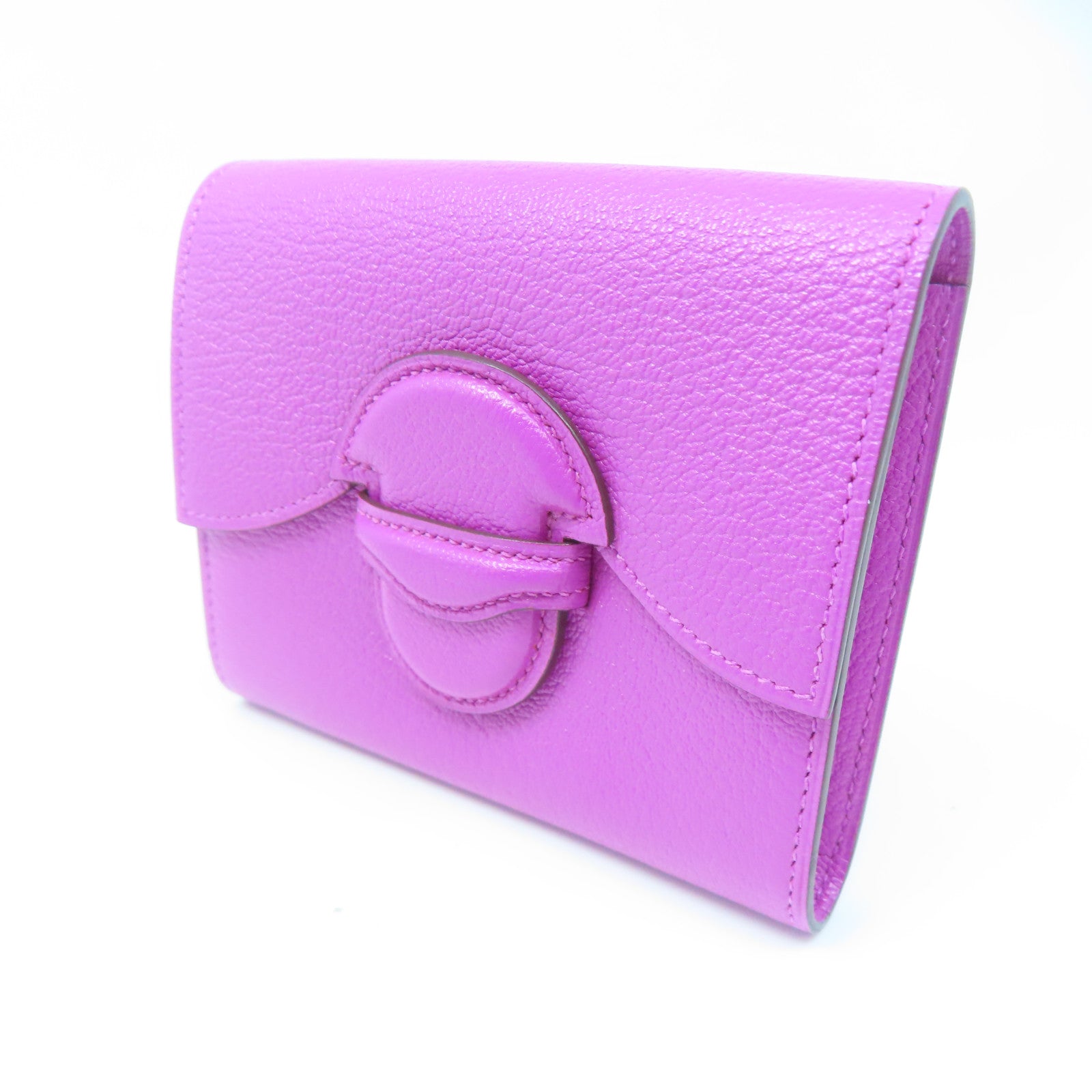 HERMES Chevre Leather Nevelle Petite Marco Silver Buckle Wallet Rose
