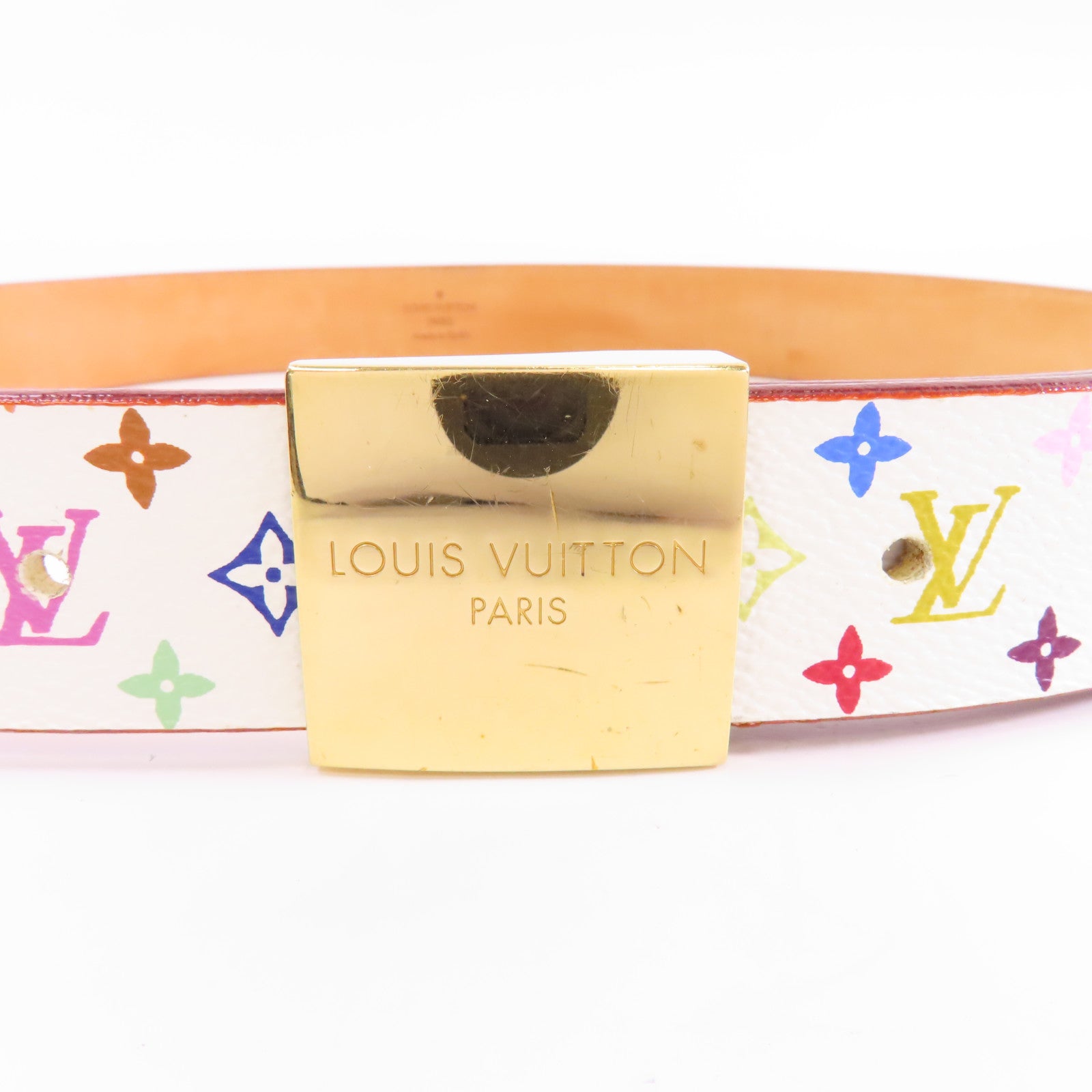 LOUIS VUITTON Monogram Multicolore Ceinture Carre Belt 80cm金扣皮帶白色/彩色