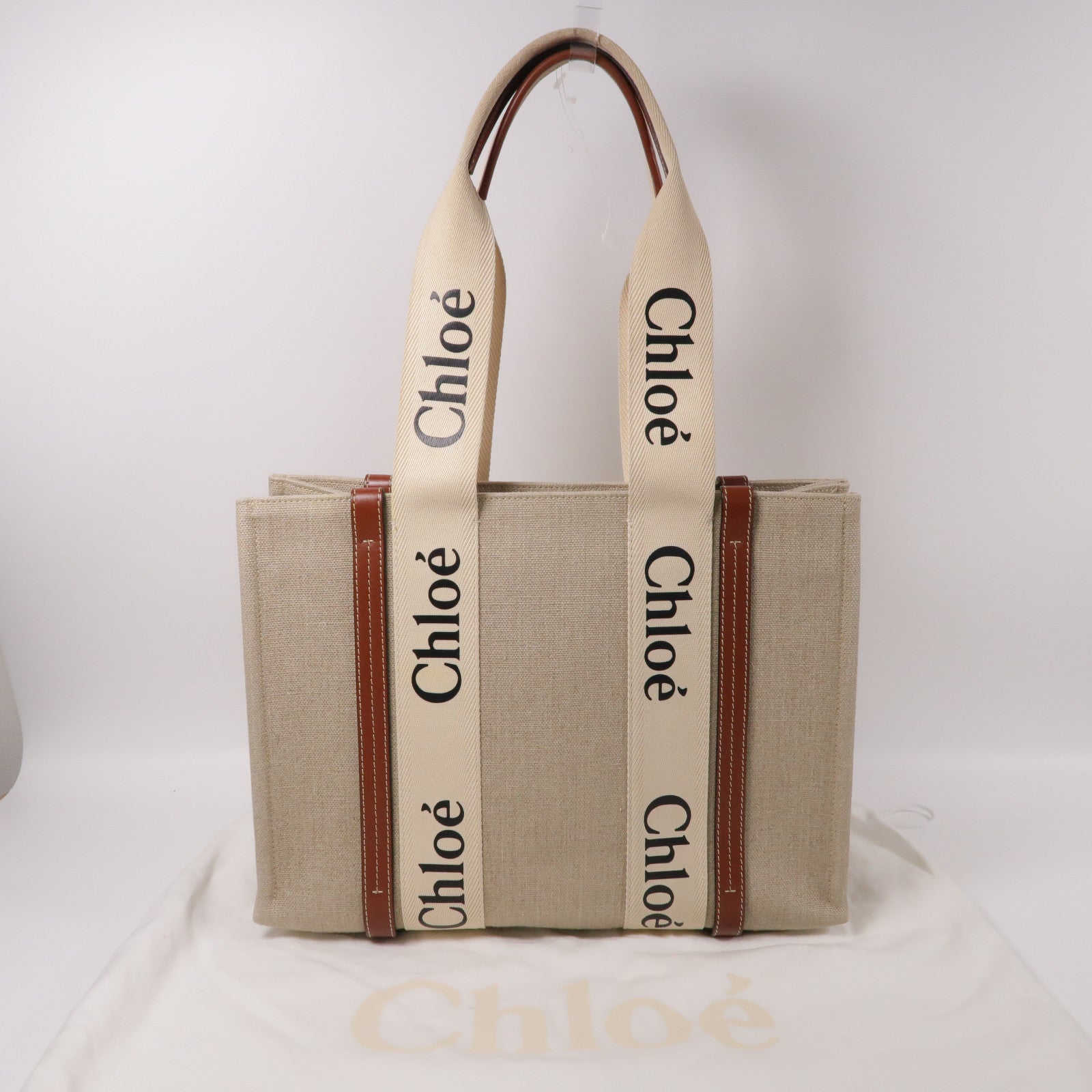 Chloe 亞麻布Woody Tote Bag肩背袋啡色