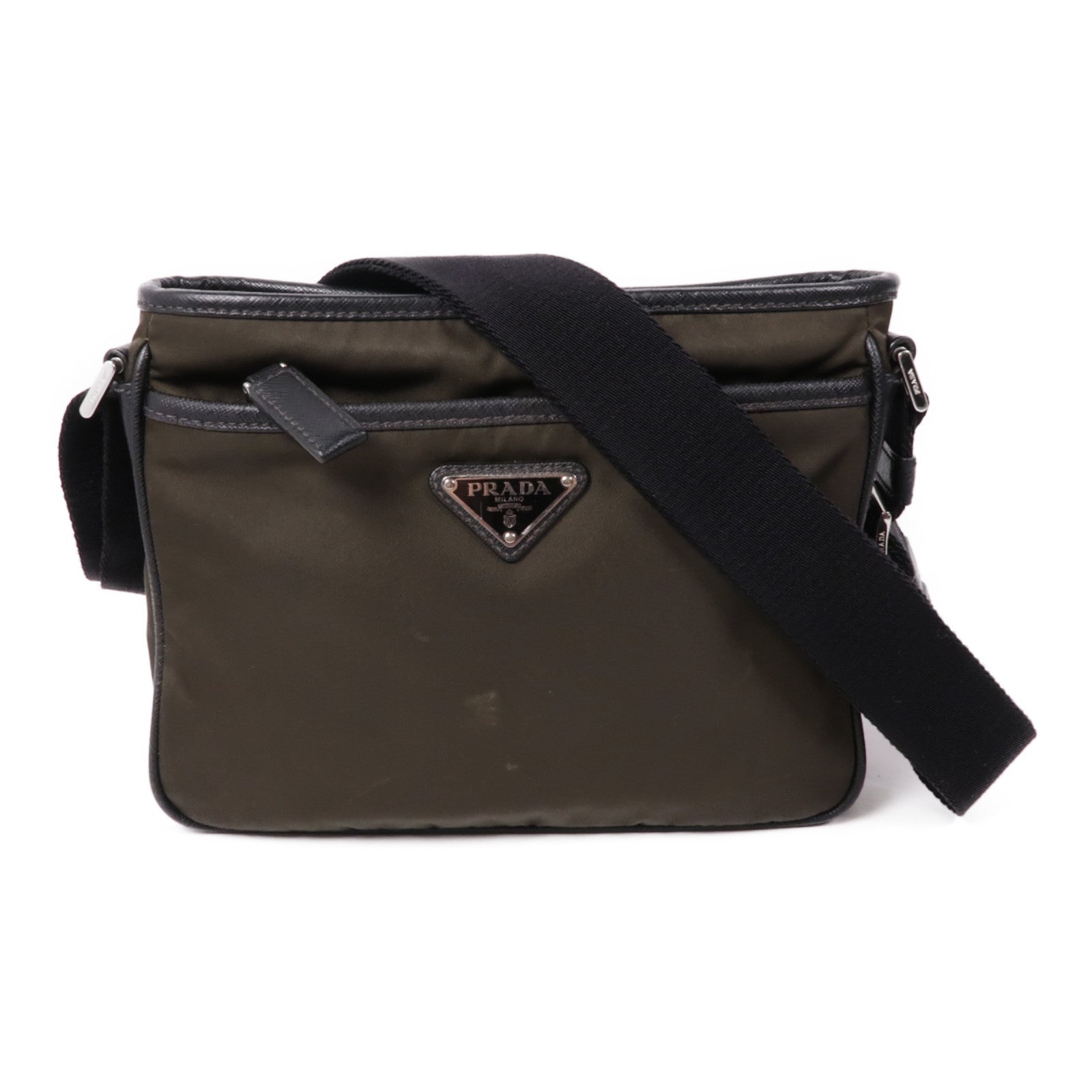 PRADA 帆布Shoulder Bag銀扣肩背袋