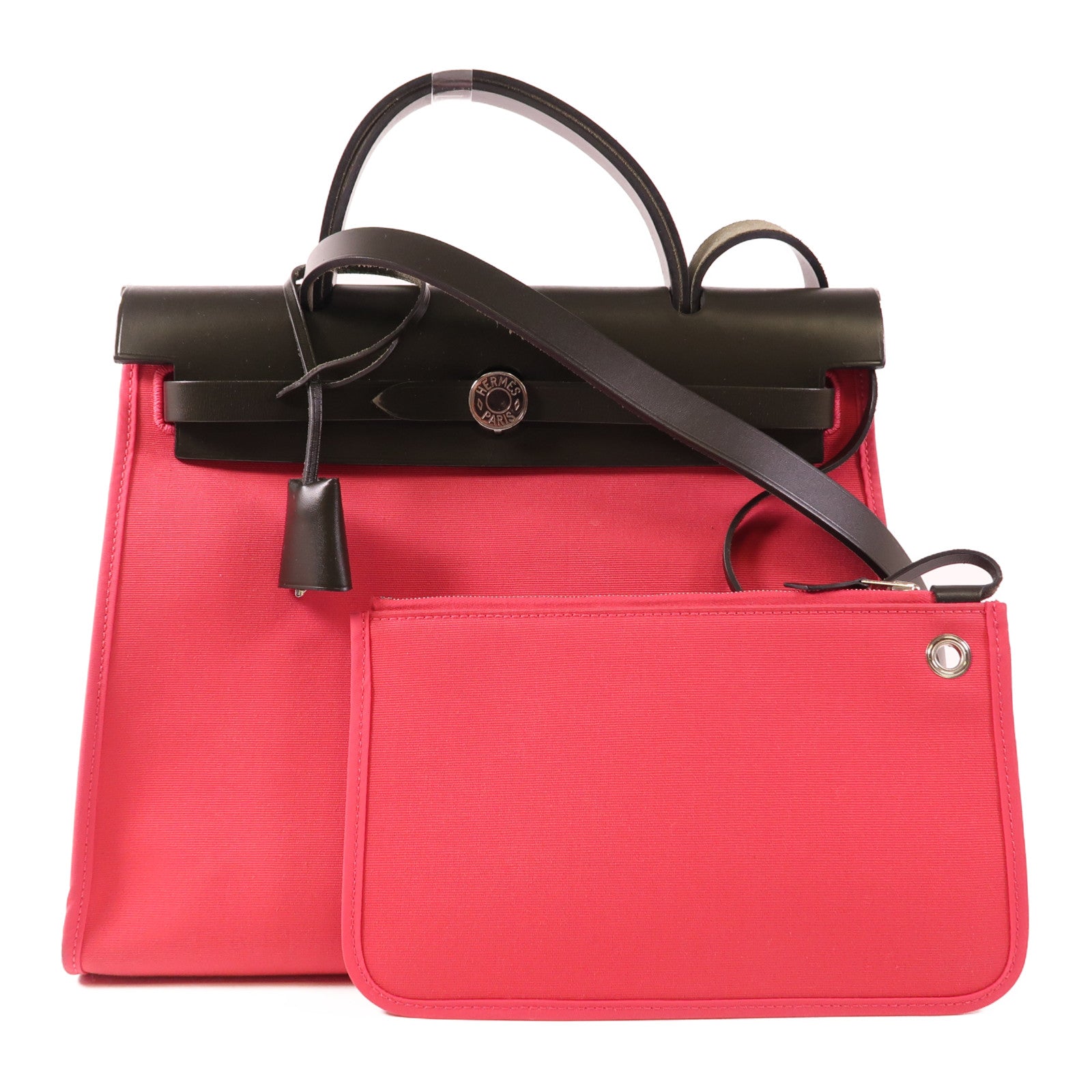 HERMES 帆布Herbag PM銀扣手挽肩背兩用袋