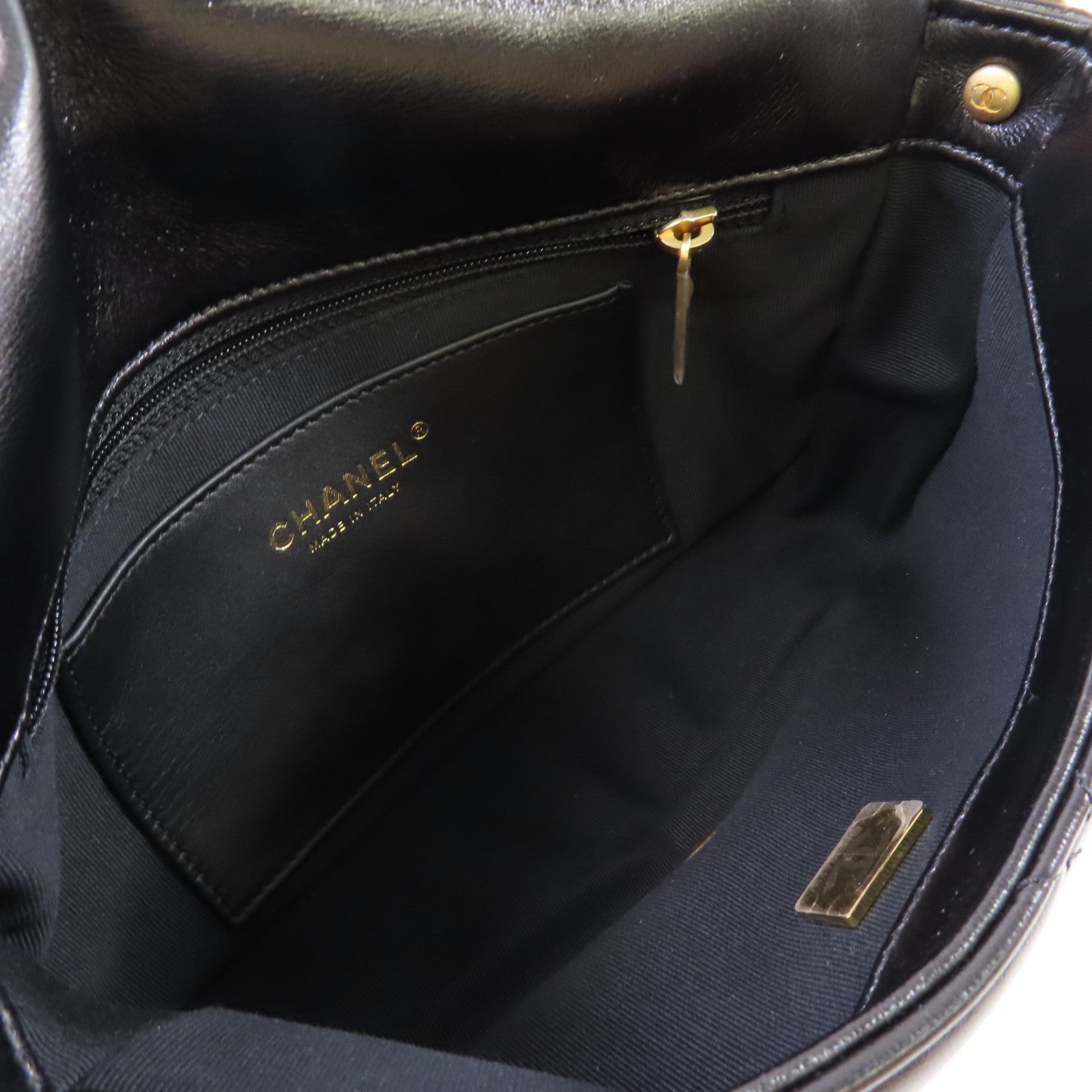 CHANEL 菱格牛皮皮革Chain Shoulder Bag金扣鏈帶肩背袋黑色
