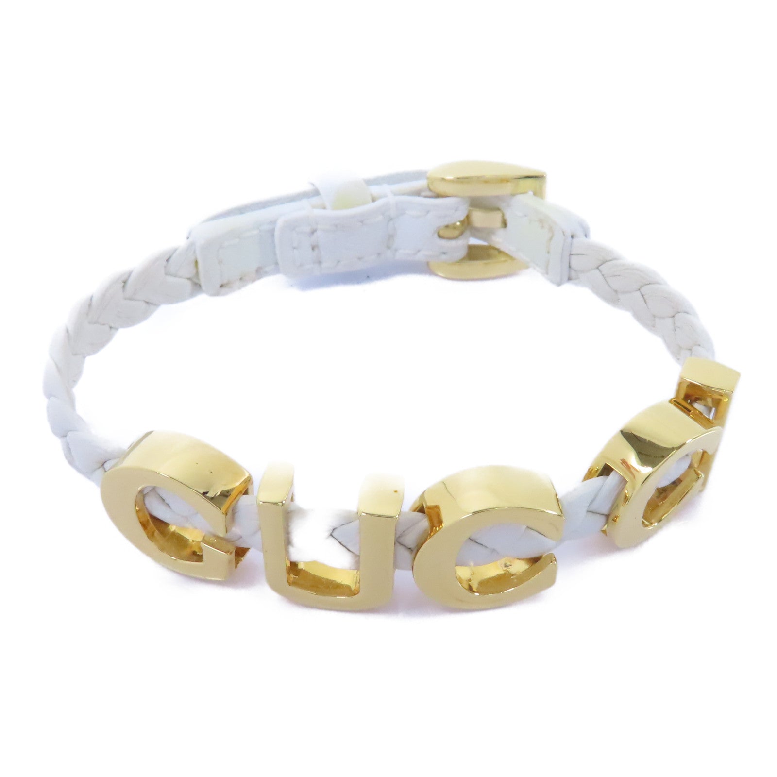 GUCCI 牛皮皮革Bangle金扣手鐲白色