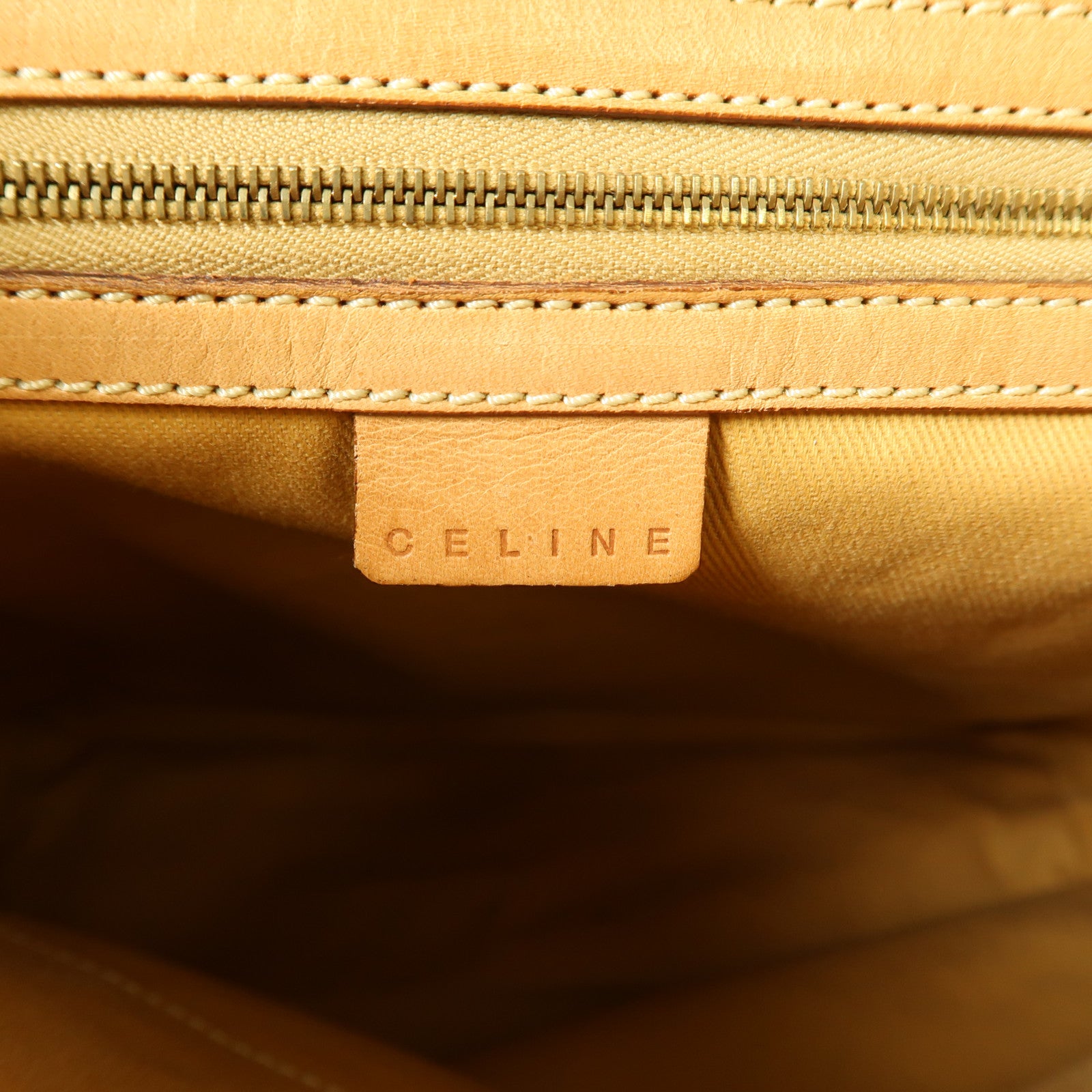 CELINE 塗層帆布/牛皮皮革Hand Bag金扣手挽袋淺褐色