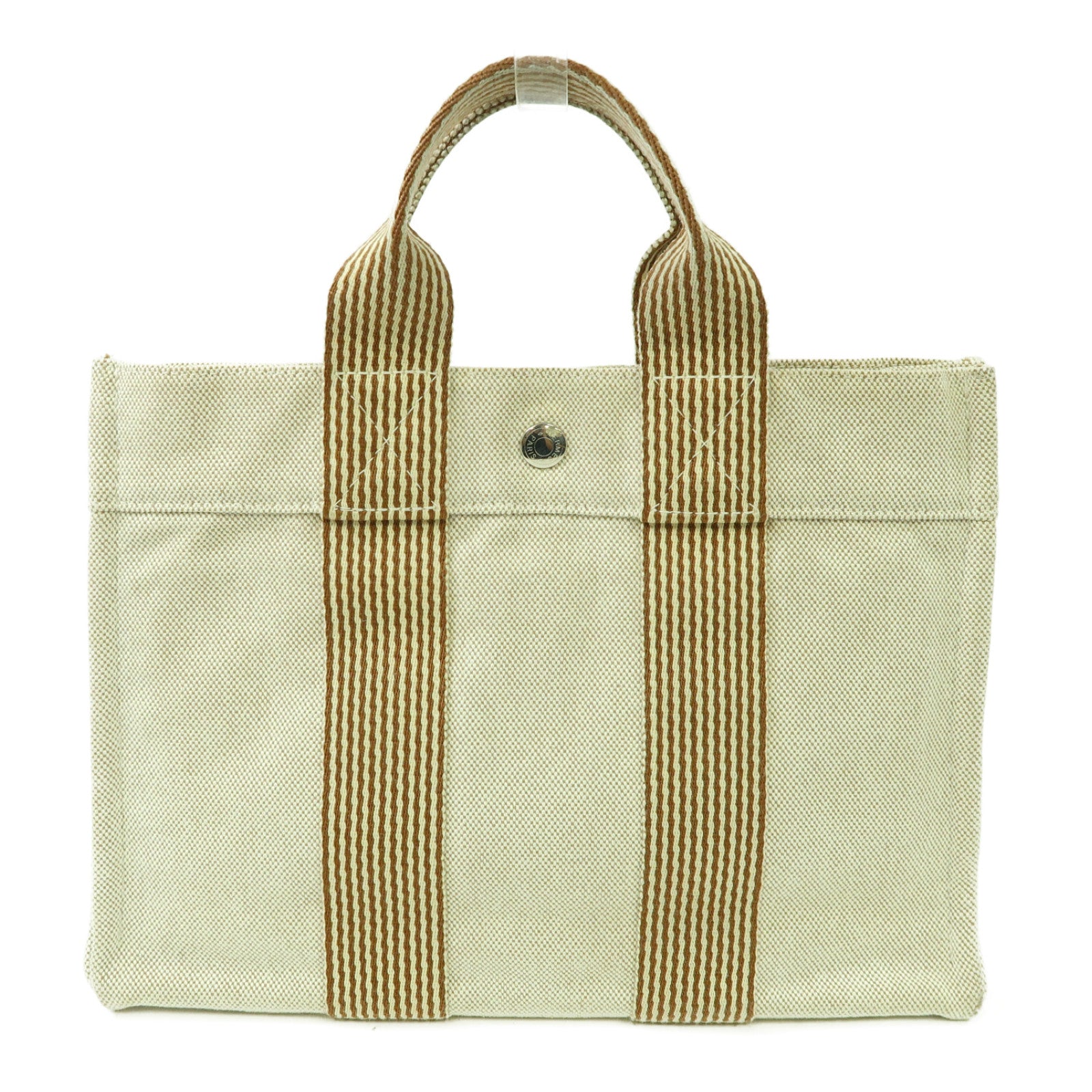 HERMES 帆布Hand Bag銀扣手挽袋米色