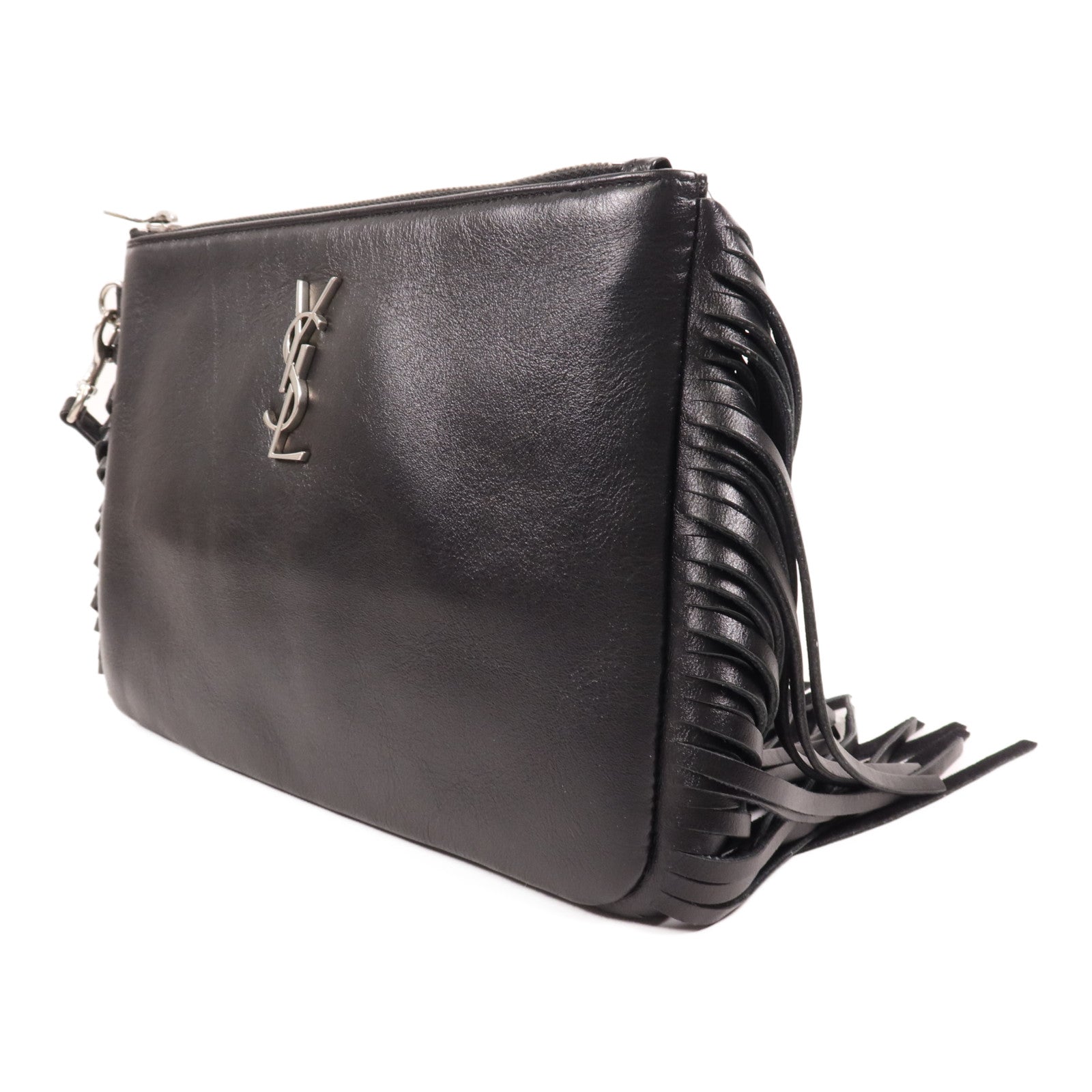 SAINT LAURENT 羊皮皮革Hand Bag銀扣手拿包