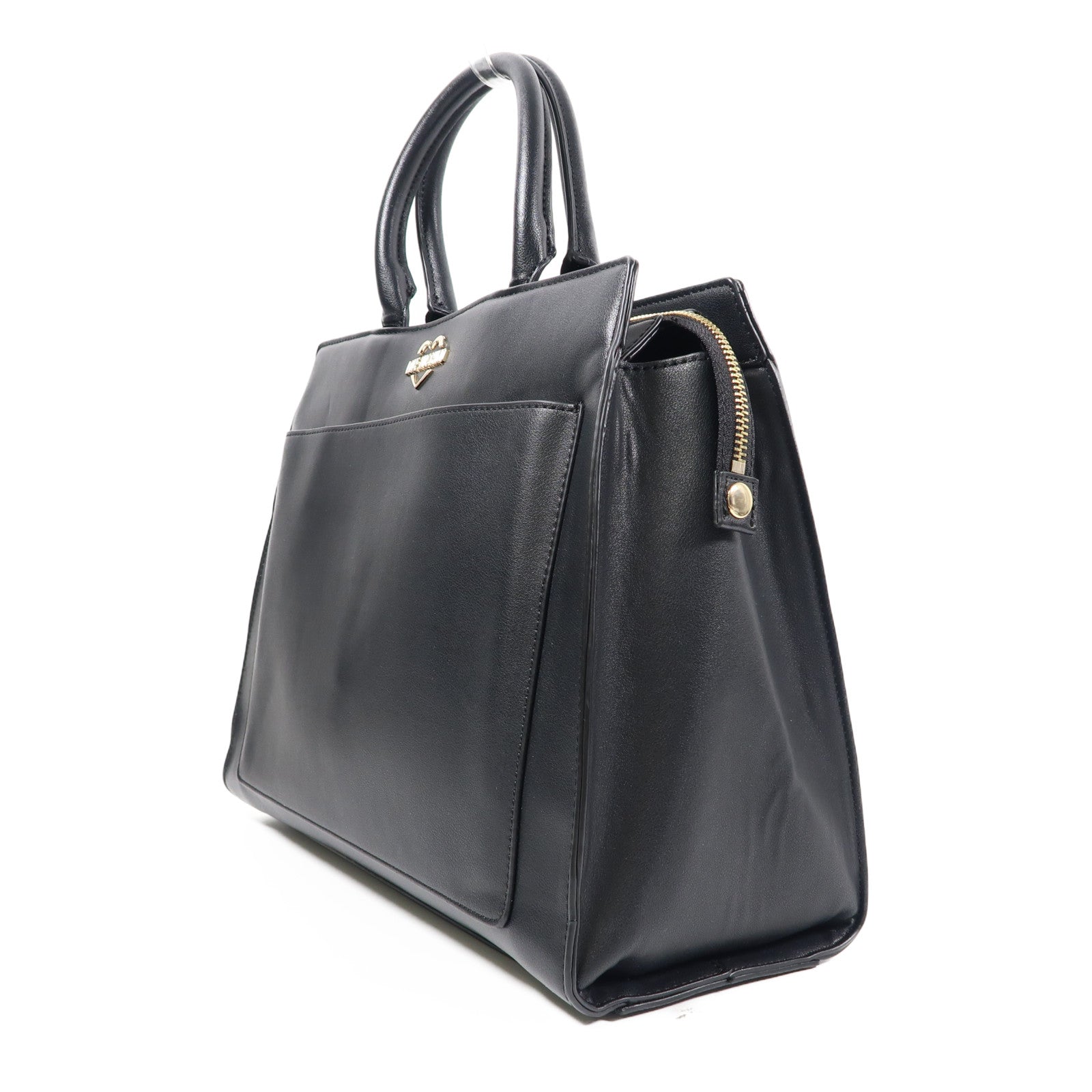 MOSCHINO 塗層帆布2 Way Bag銀扣手挽肩背兩用袋黑色