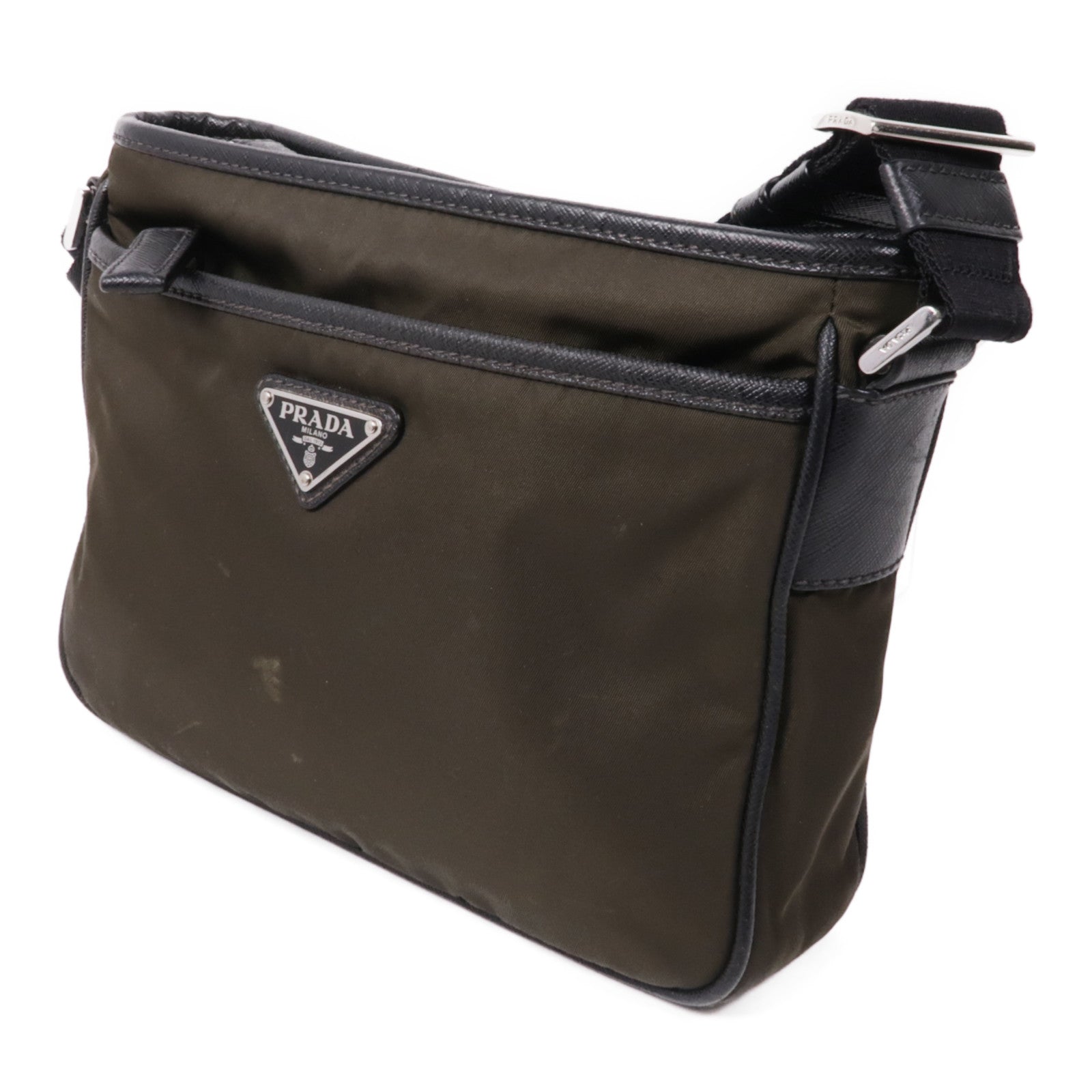 PRADA 帆布Shoulder Bag銀扣肩背袋