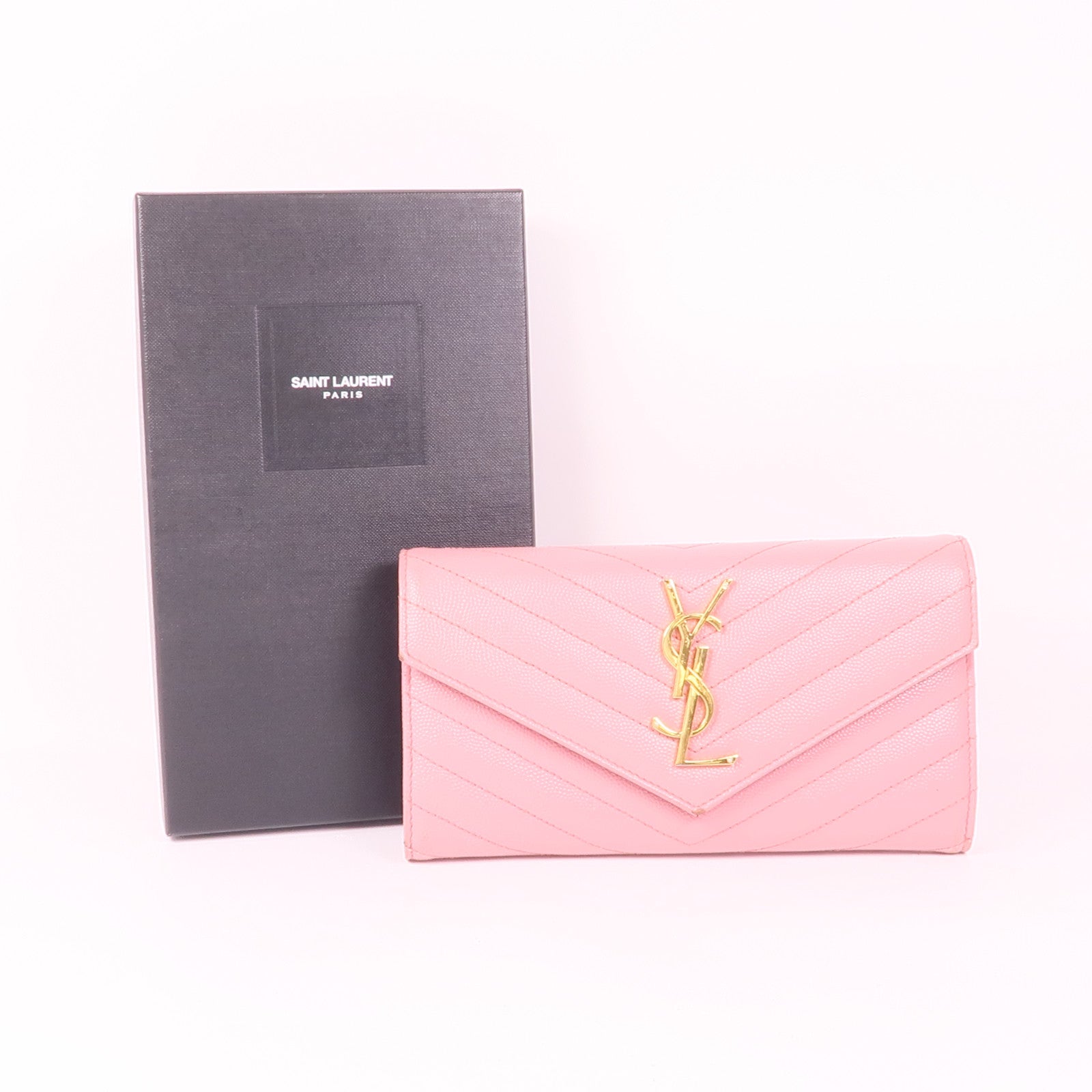 SAINT LAURENT 牛皮皮革Long Wallet金扣長錢包