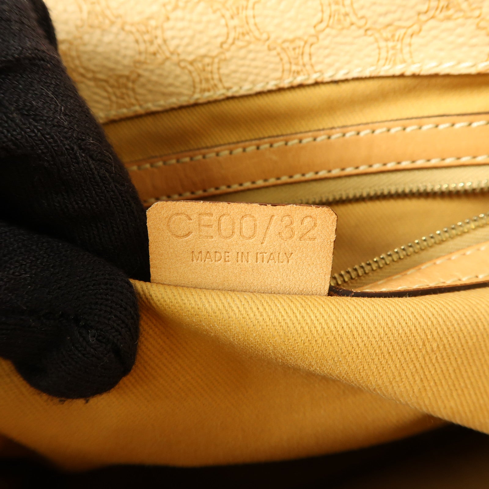 CELINE 塗層帆布/牛皮皮革Hand Bag金扣手挽袋淺褐色