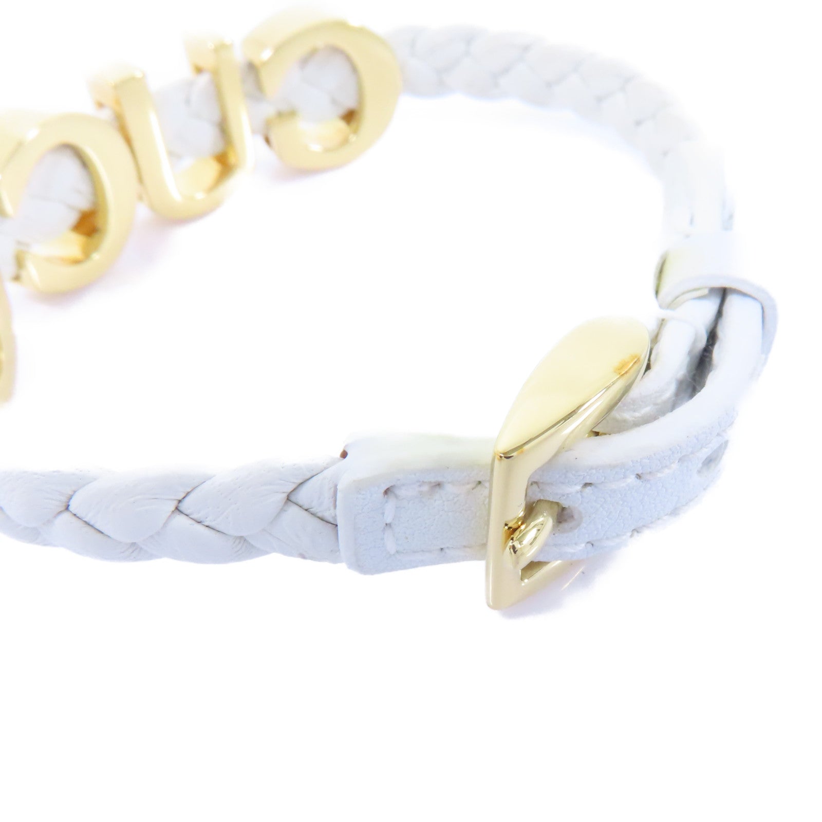 GUCCI 牛皮皮革Bangle金扣手鐲白色