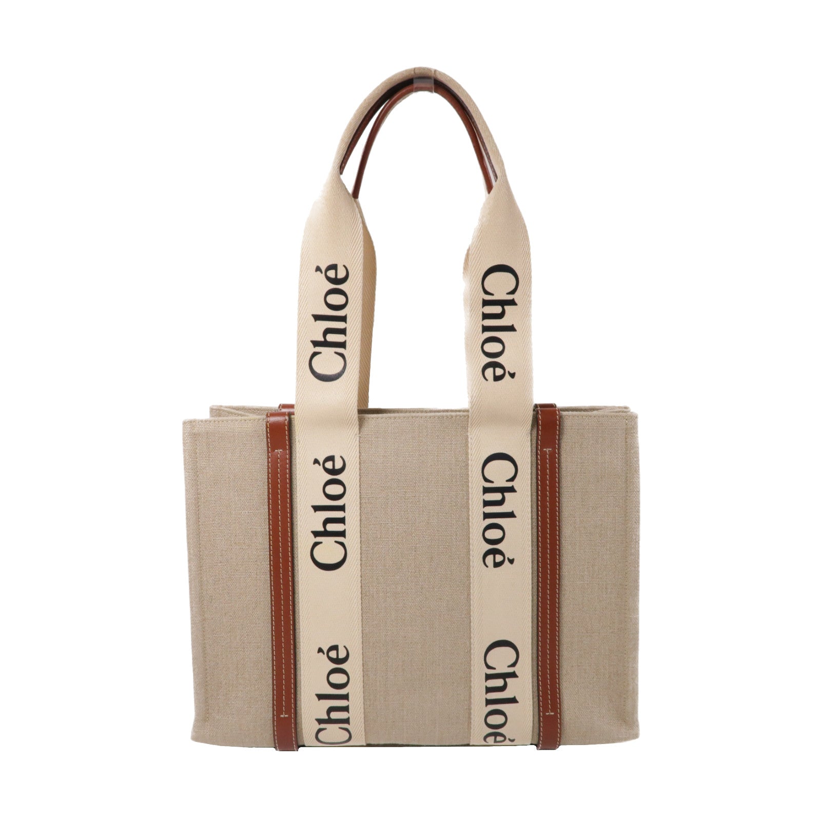 Chloe 亞麻布Woody Tote Bag肩背袋啡色
