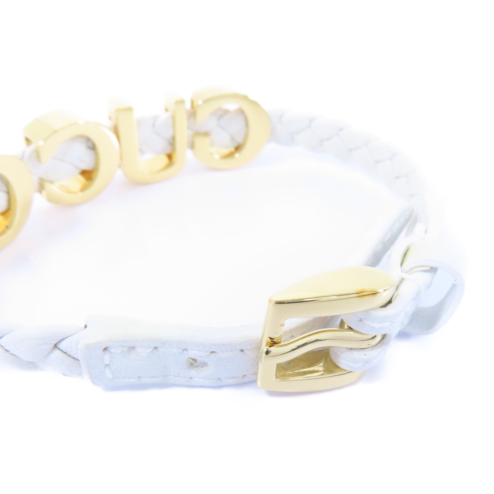 GUCCI 牛皮皮革Bangle金扣手鐲白色
