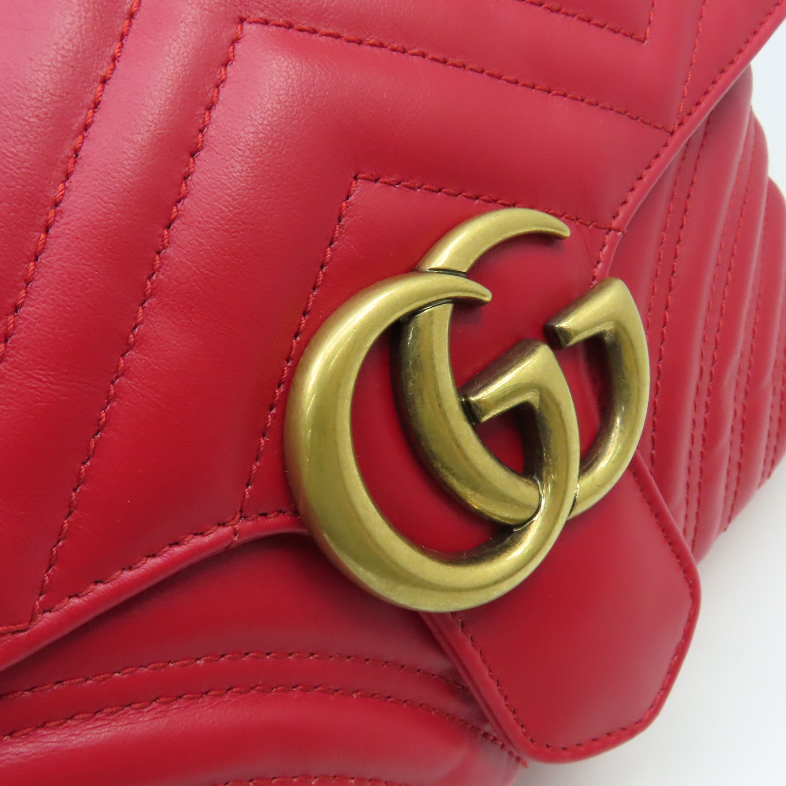 GUCCI **【激減優惠】牛皮皮革GG Marmont 2Way Shoulder Bag金扣鏈帶手挽肩背兩用袋紅色