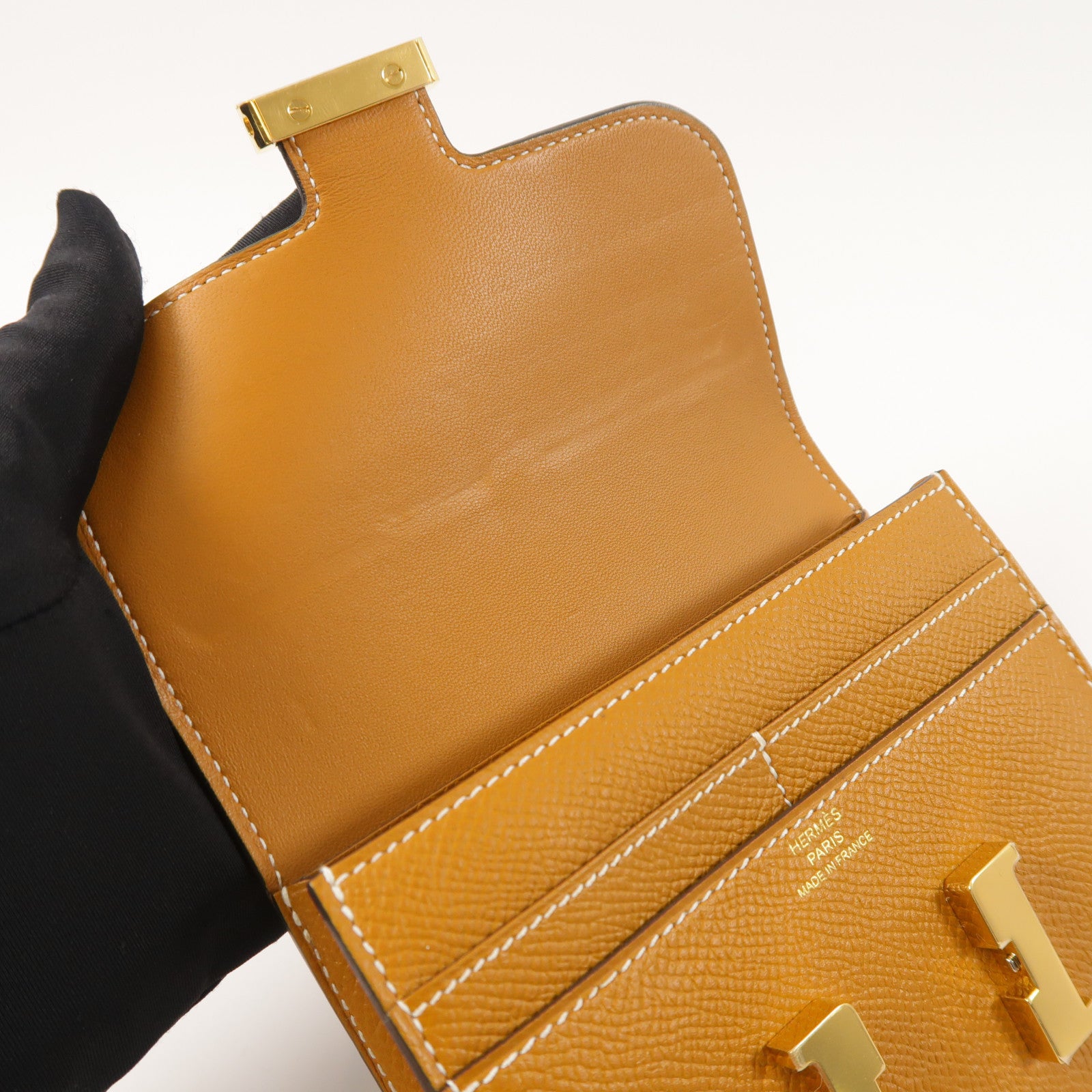 HERMES Epsom皮革Constance Compact Wallet錢包Gold