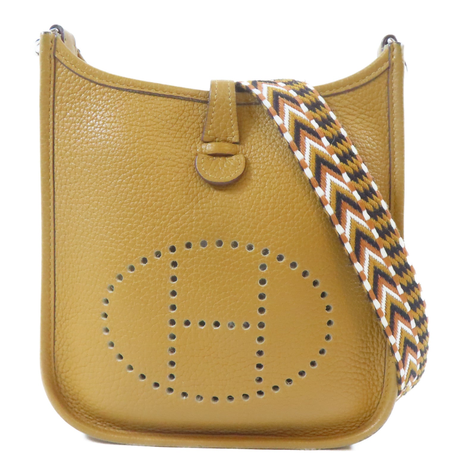 HERMES Clemence皮革Evelyne TPM銀扣肩背袋Biscuit/啡色
