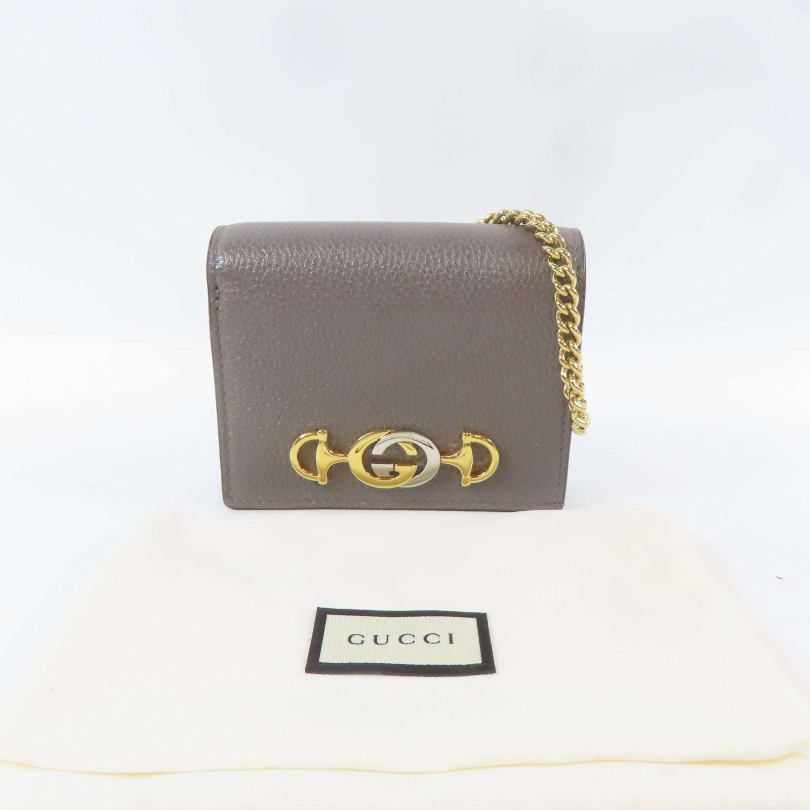GUCCI 【激減優惠】牛皮皮革Bifold Wallet金扣/銀扣錢包灰色