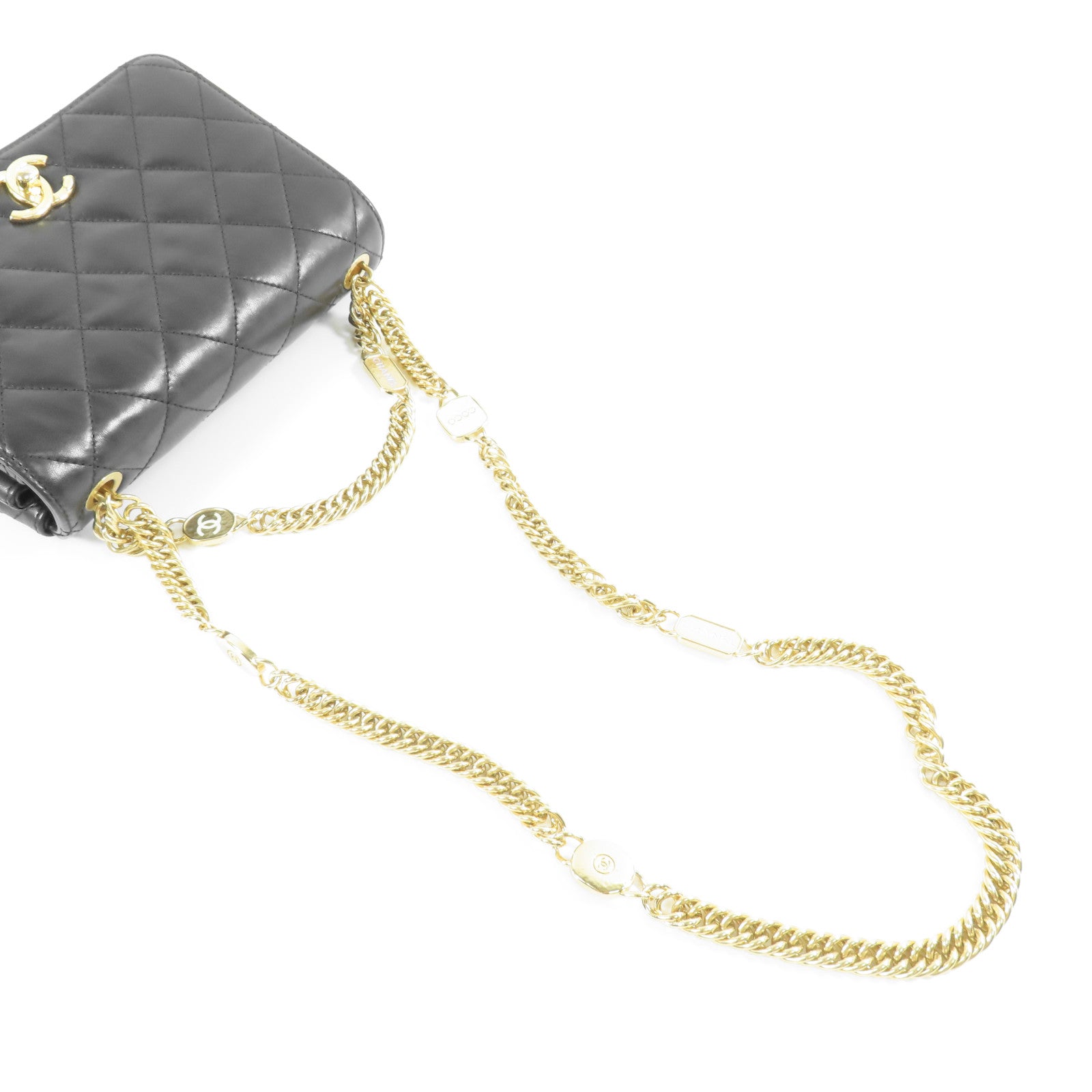 CHANEL 羊皮皮革Matelasse Bag金扣手挽肩背兩用袋