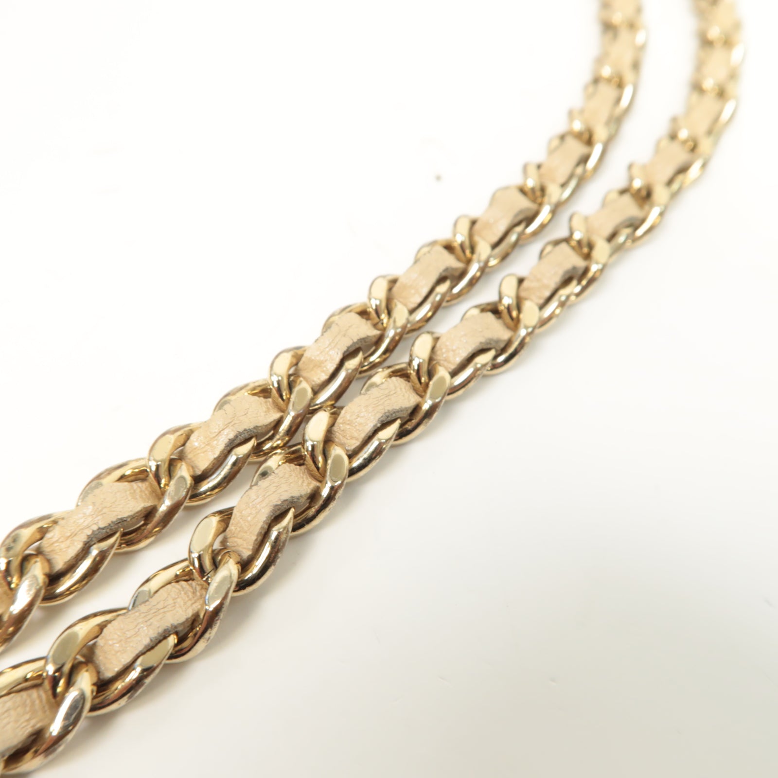 CHANEL 菱格牛皮皮革Chain Shoulder Bag金扣鏈帶肩背袋米色