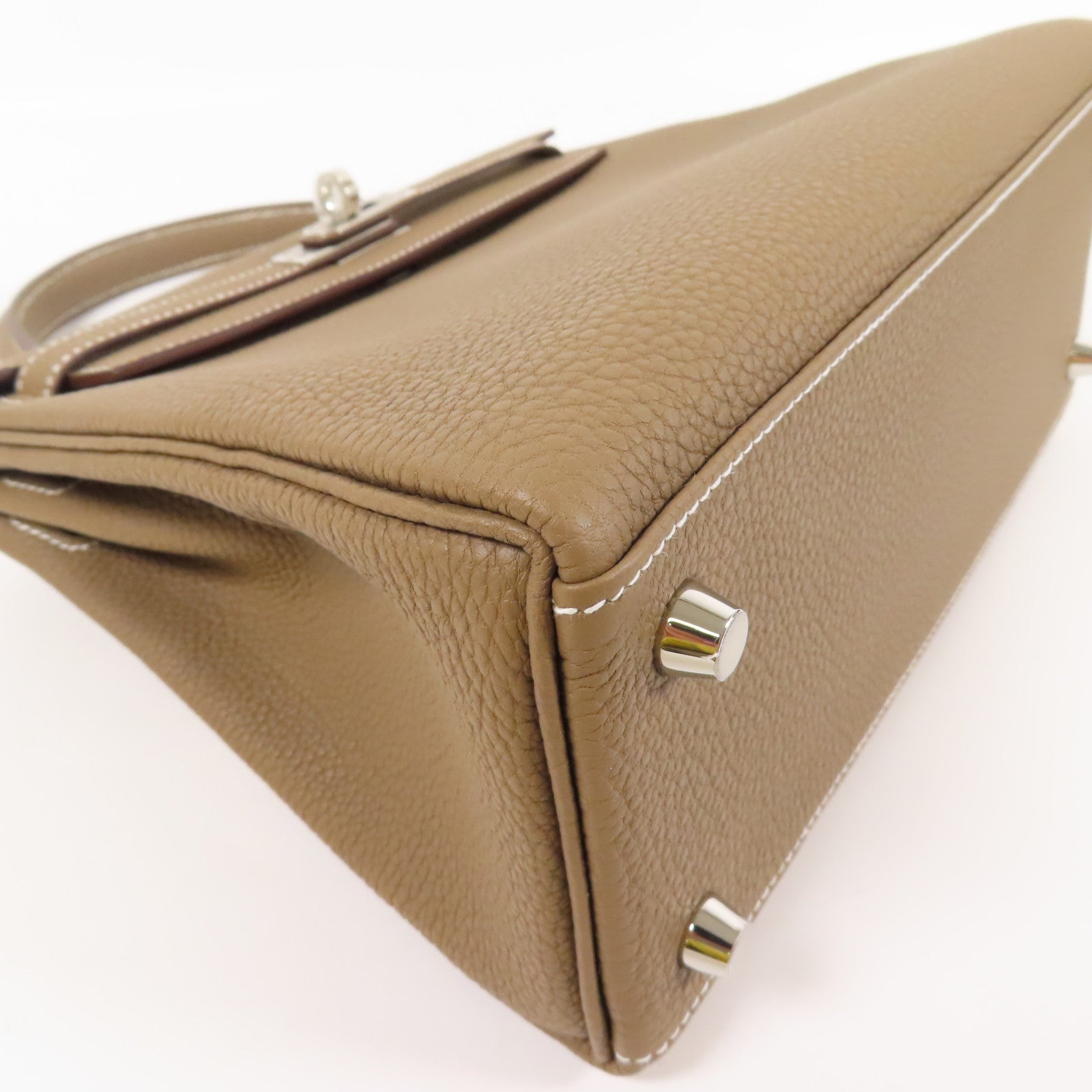 HERMES Togo皮革Kelly 25銀扣手挽肩背兩用袋Etoupe