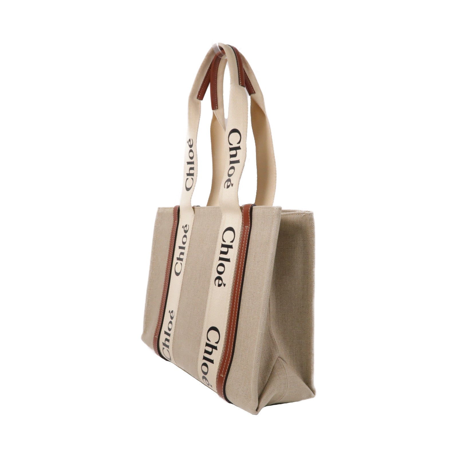 Chloe 亞麻布Woody Tote Bag肩背袋啡色