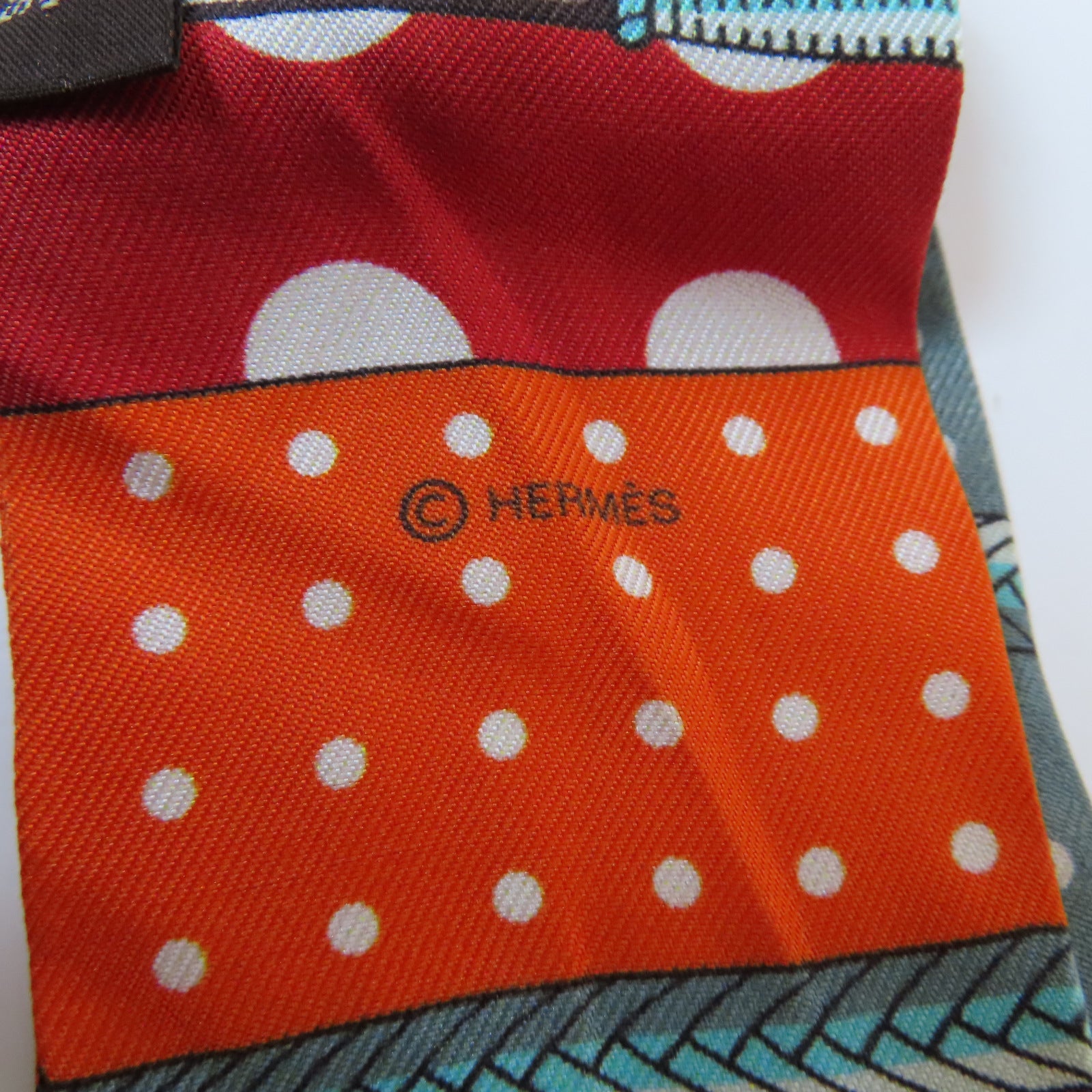 HERMES 絲質Twilly絲巾橙色/紅色/藍色