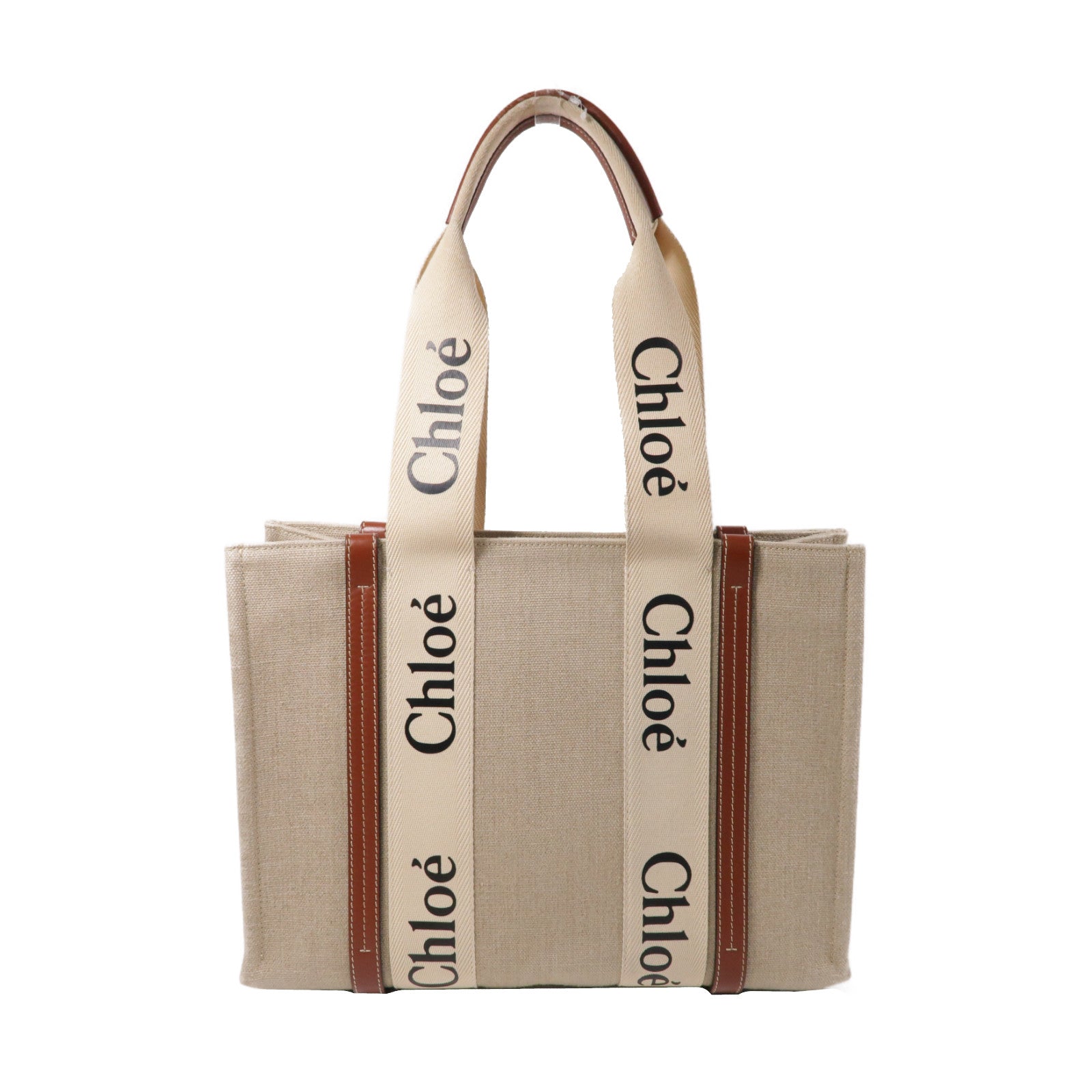 Chloe 亞麻布Woody Tote Bag肩背袋啡色