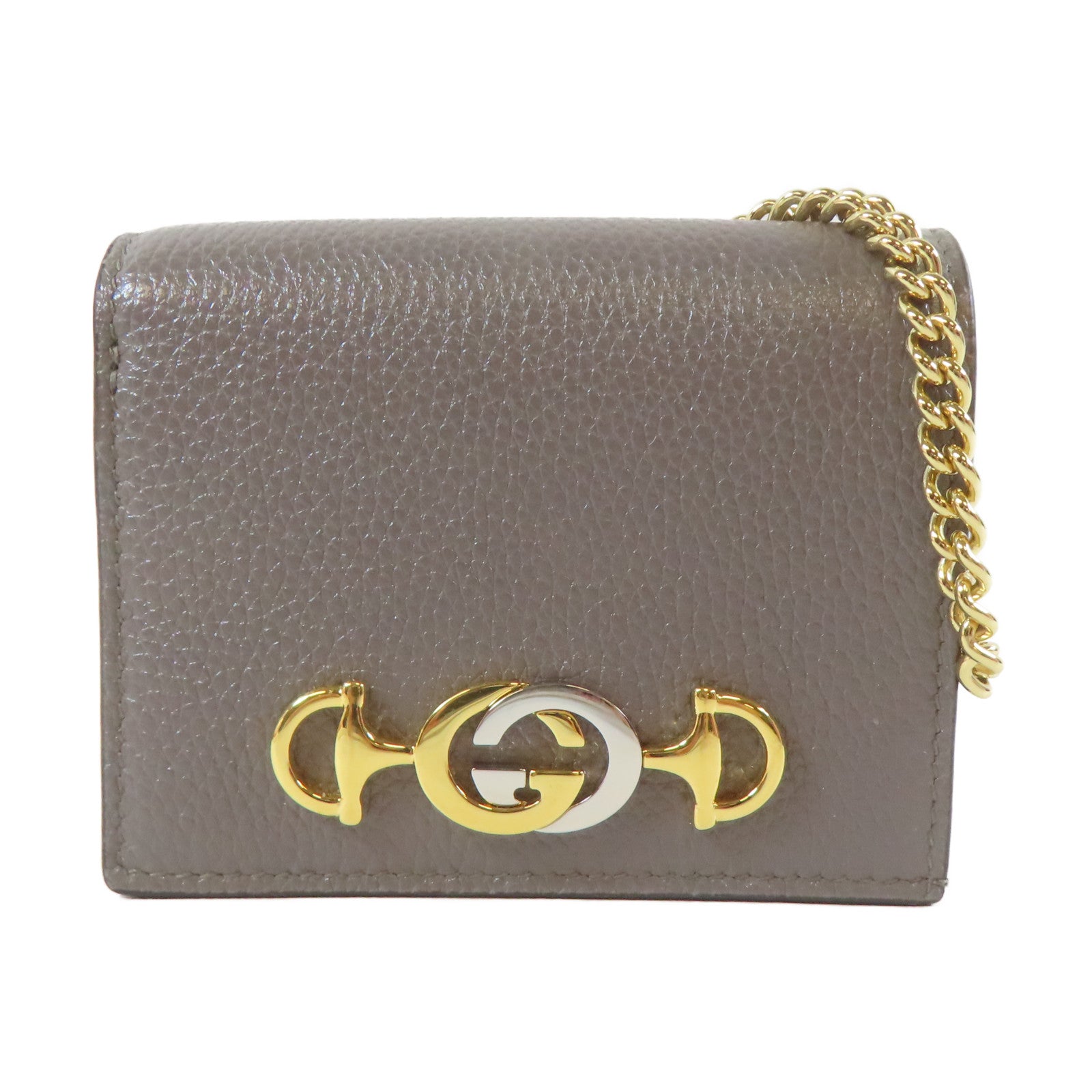 GUCCI 【激減優惠】牛皮皮革Bifold Wallet金扣/銀扣錢包灰色