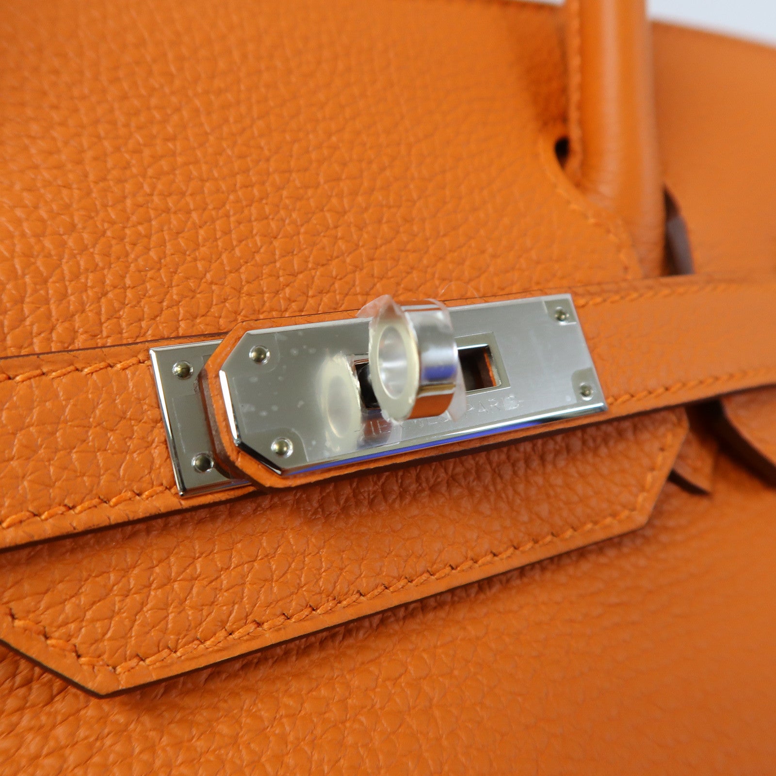 HERMES Togo皮革Birkin 30銀扣手挽袋火焰橙色