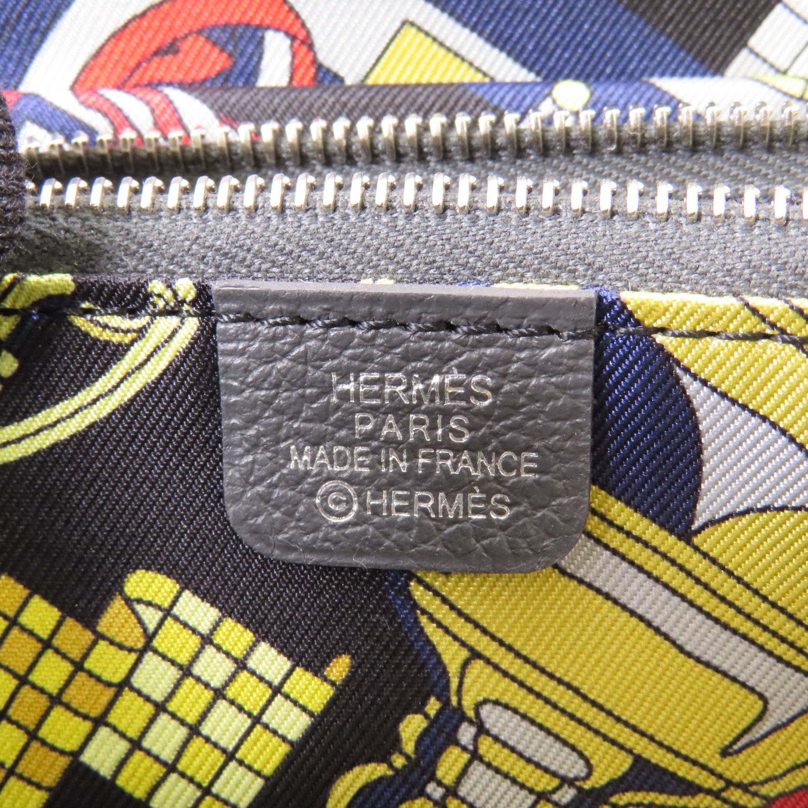 HERMES Epsom皮革/絲質Silk In Compact Wallet銀扣錢包Ardoise