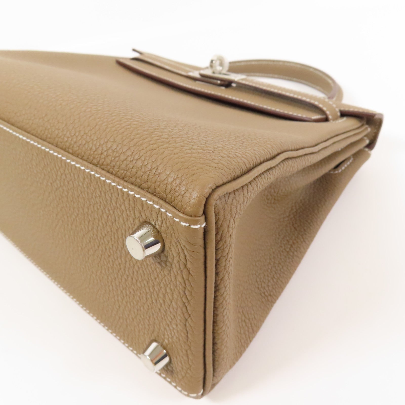 HERMES Togo皮革Kelly 25銀扣手挽肩背兩用袋Etoupe