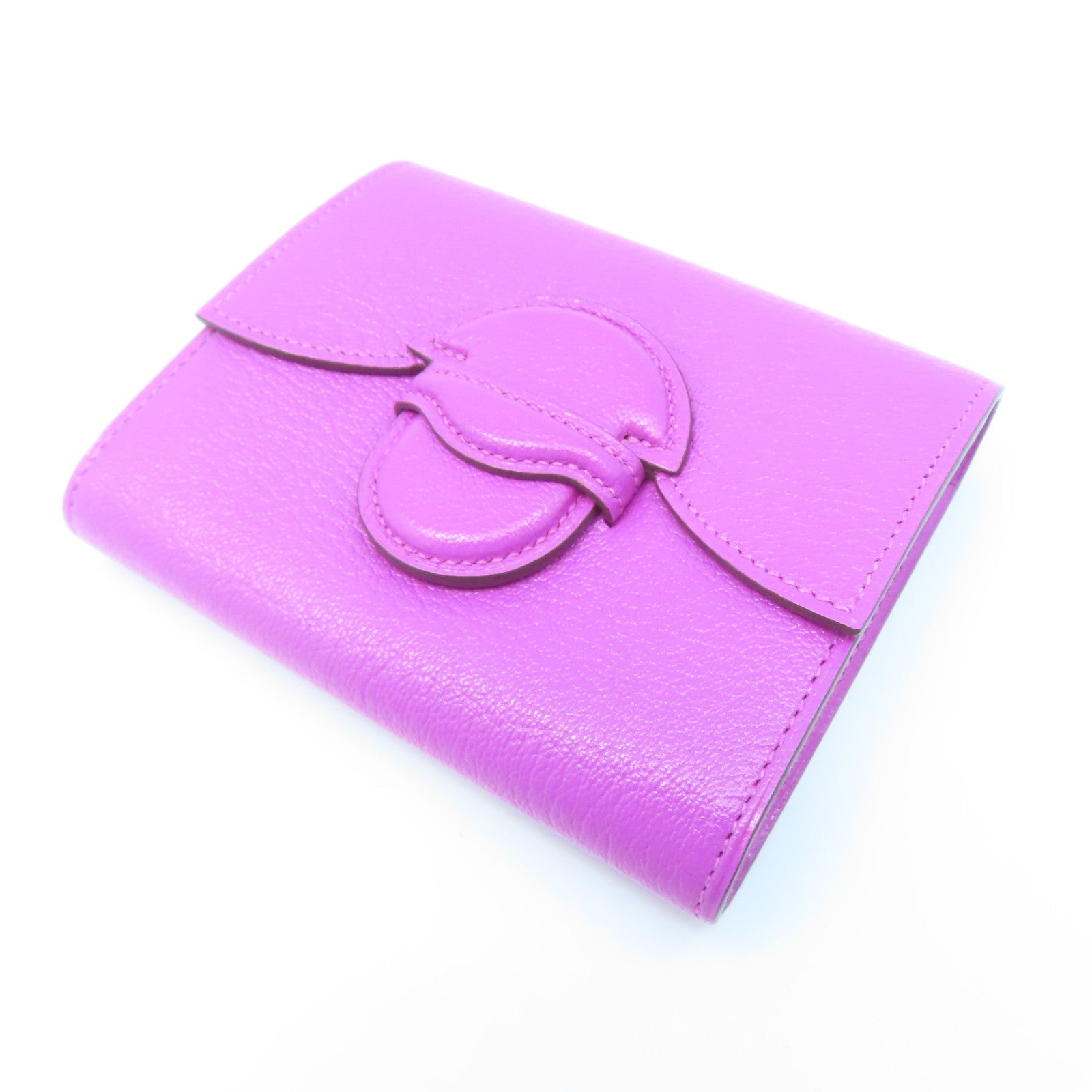 HERMES Chevre Leather Nevelle Petite Marco Silver Buckle Wallet Rose