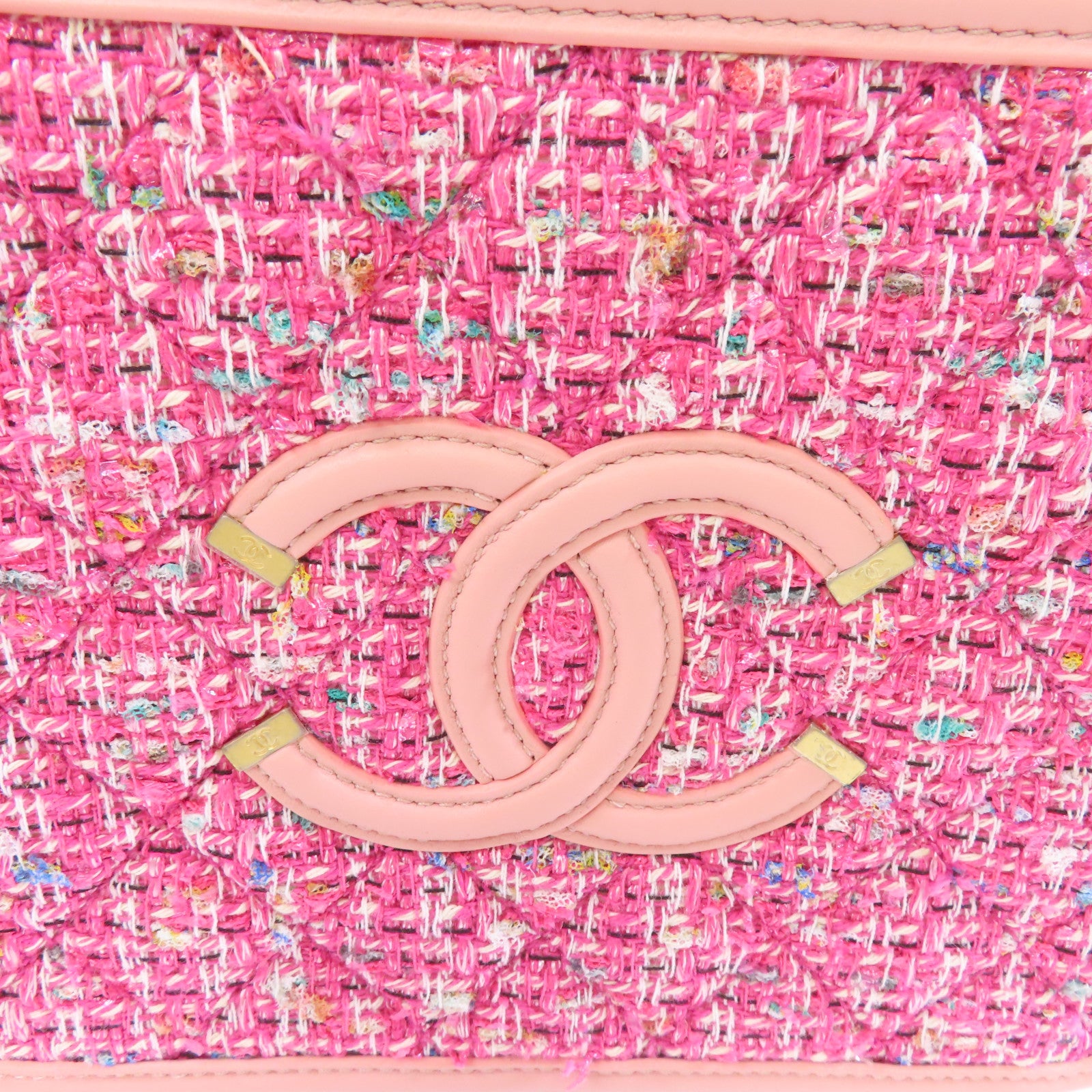 CHANEL 軟呢Vanity Case金扣手挽肩背兩用袋粉紅色
